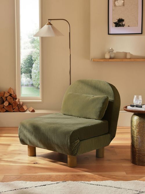 Relaxed Chenille Olive Green Palma Single Sofa Bed 