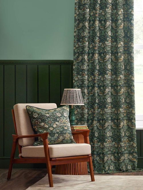 Green Strawberry Thief Jacquard Piped Cushion 