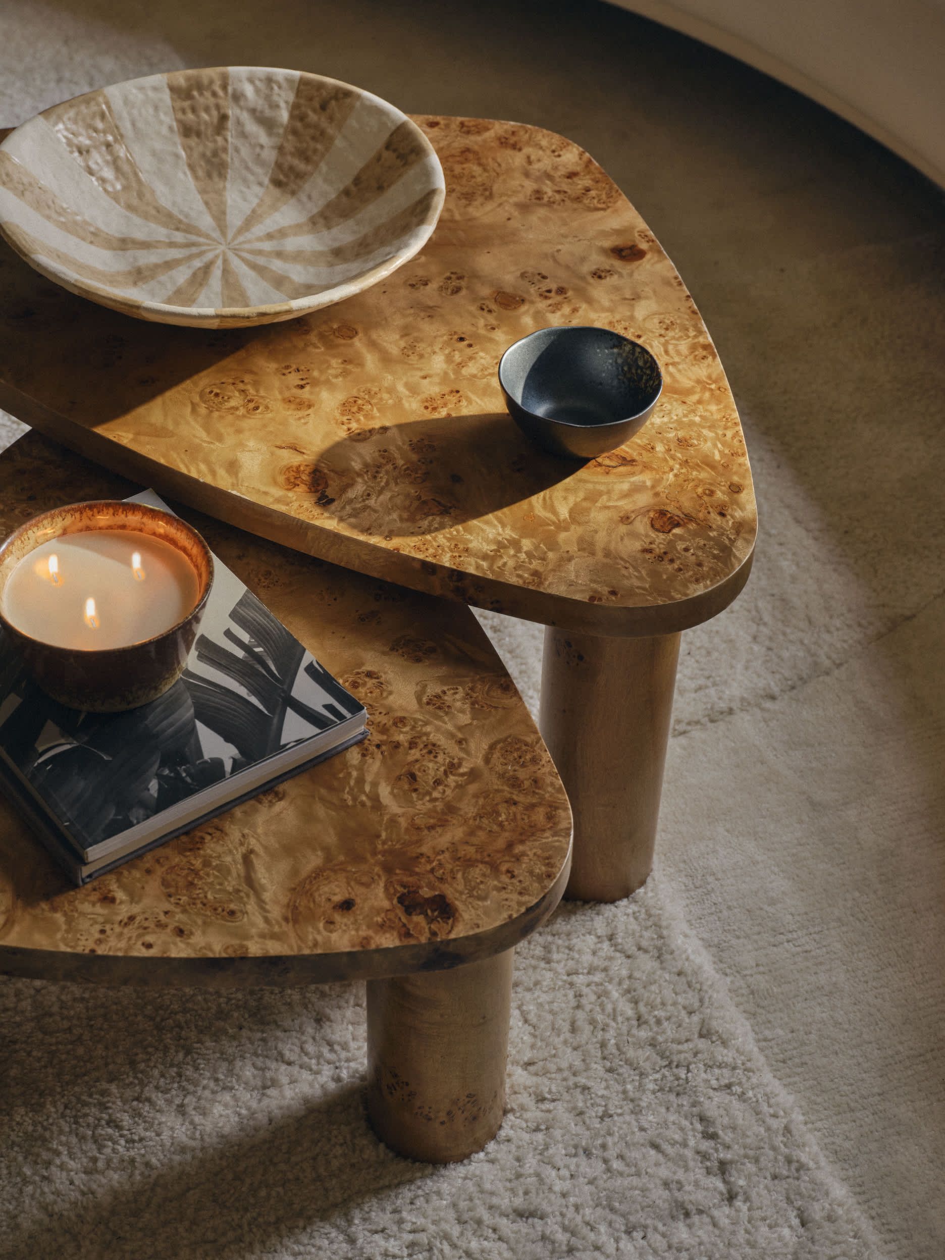 Light Burl Nest of Coffee Tables