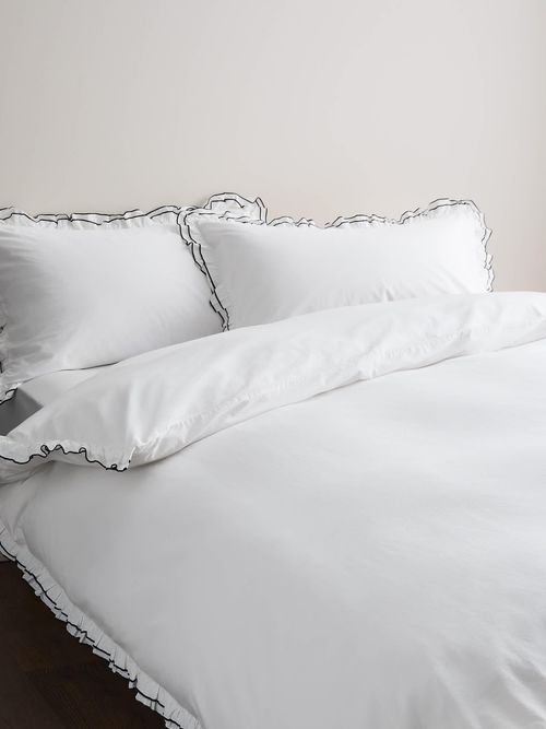 Pure Cotton Contrast Double Ruffle Bedding Set