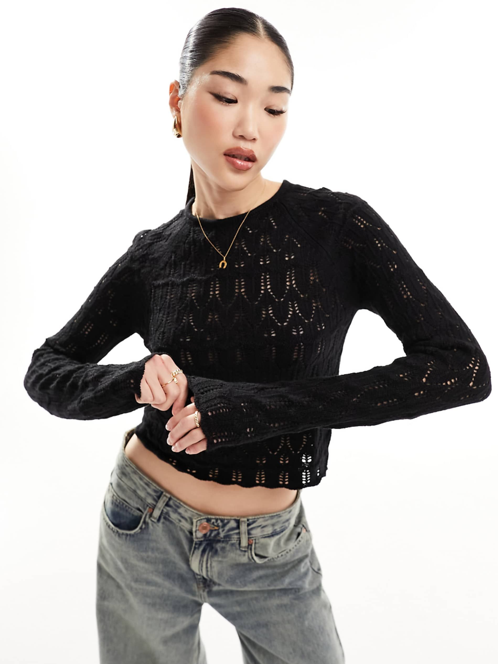 Vero Moda Long Sleeved Crochet Top in Black