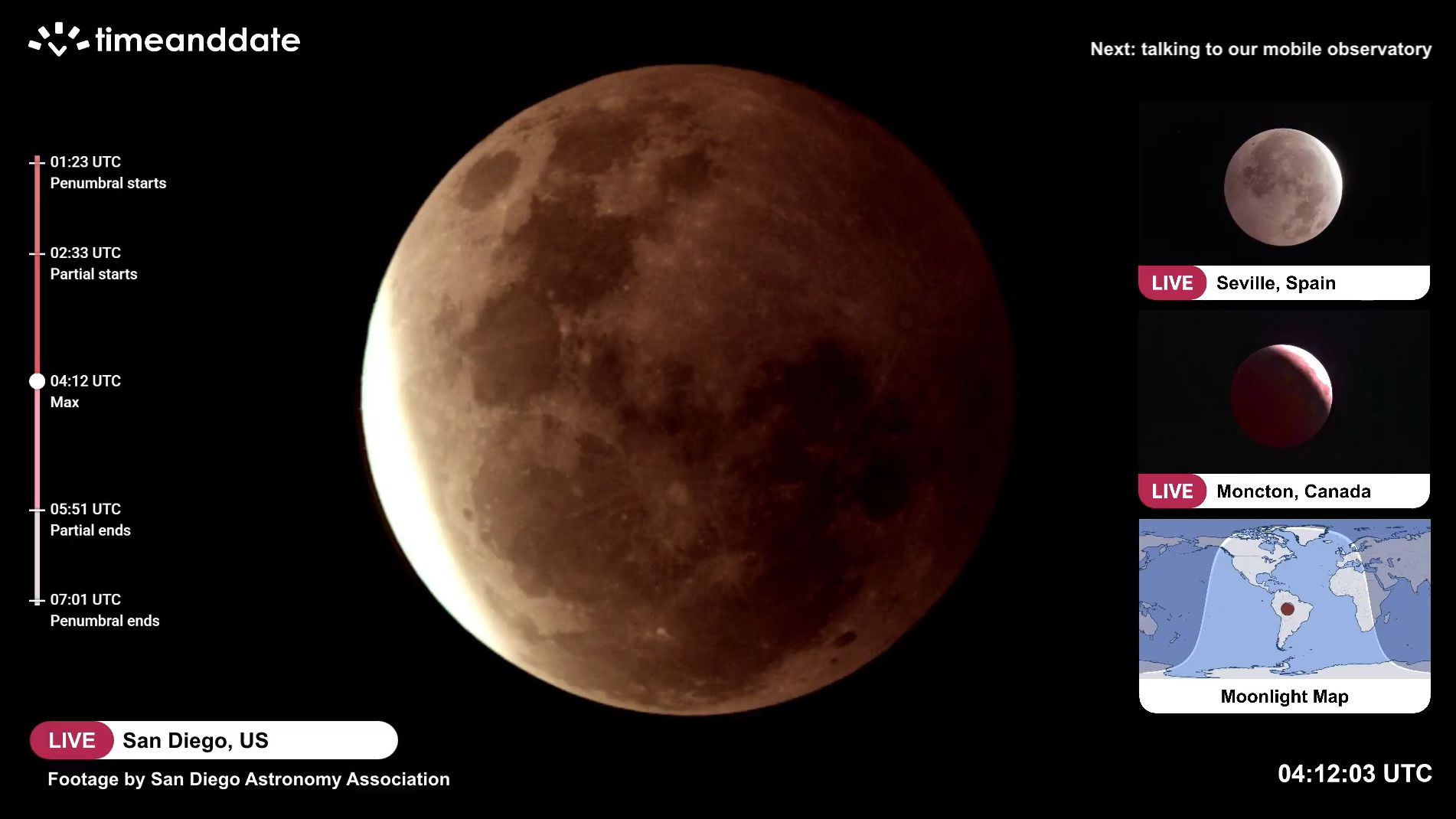 close up view of the deep partial lunar eclipse at maximum eclipse