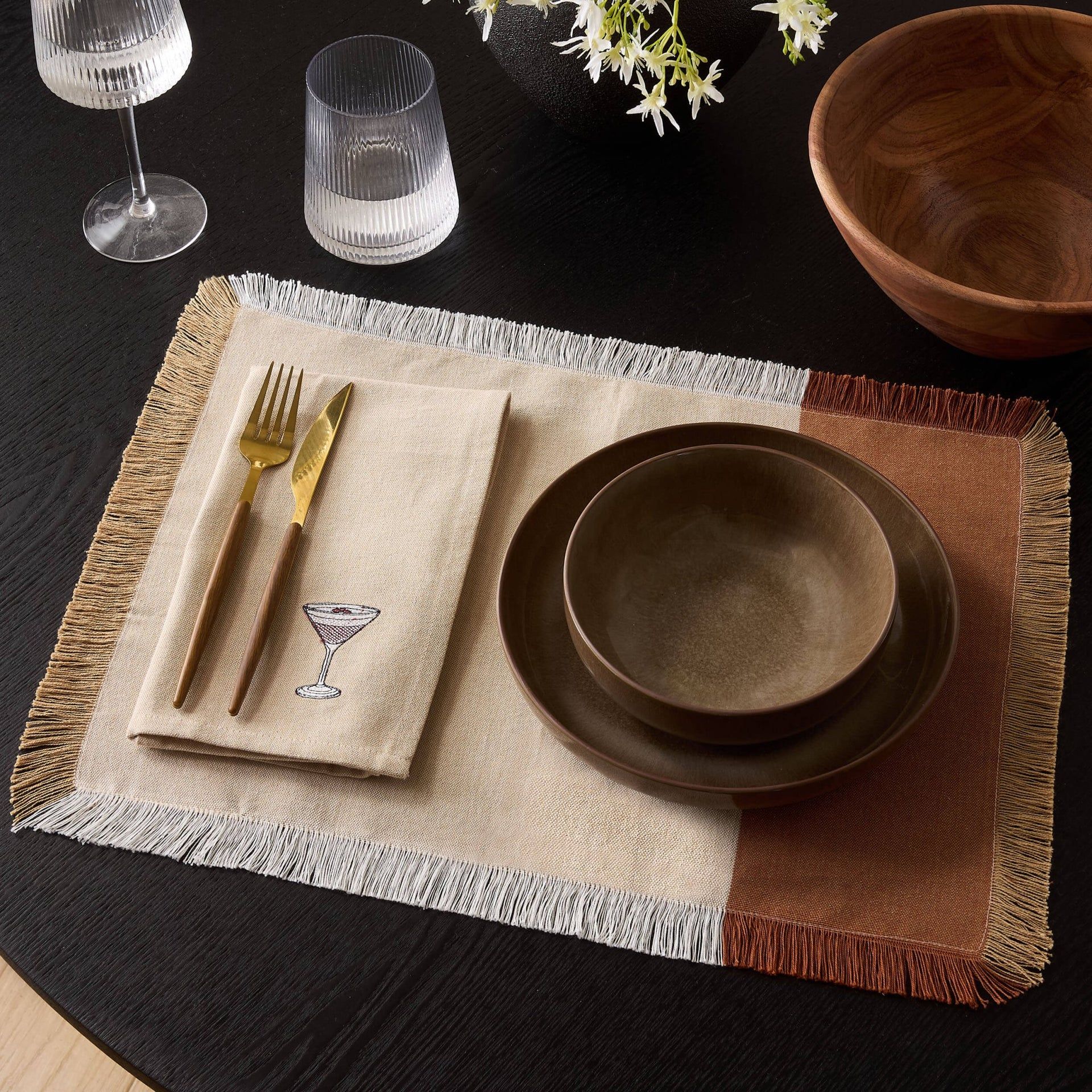Julio Tufted Block Colour Set of 4 Placemats - Natural/ Burnt Orange