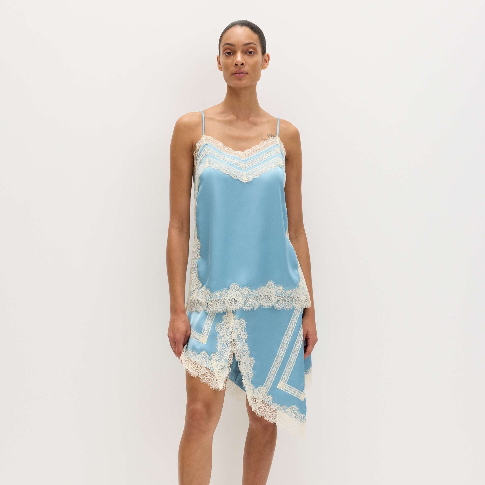 Satin Contrast Lace Cami Top