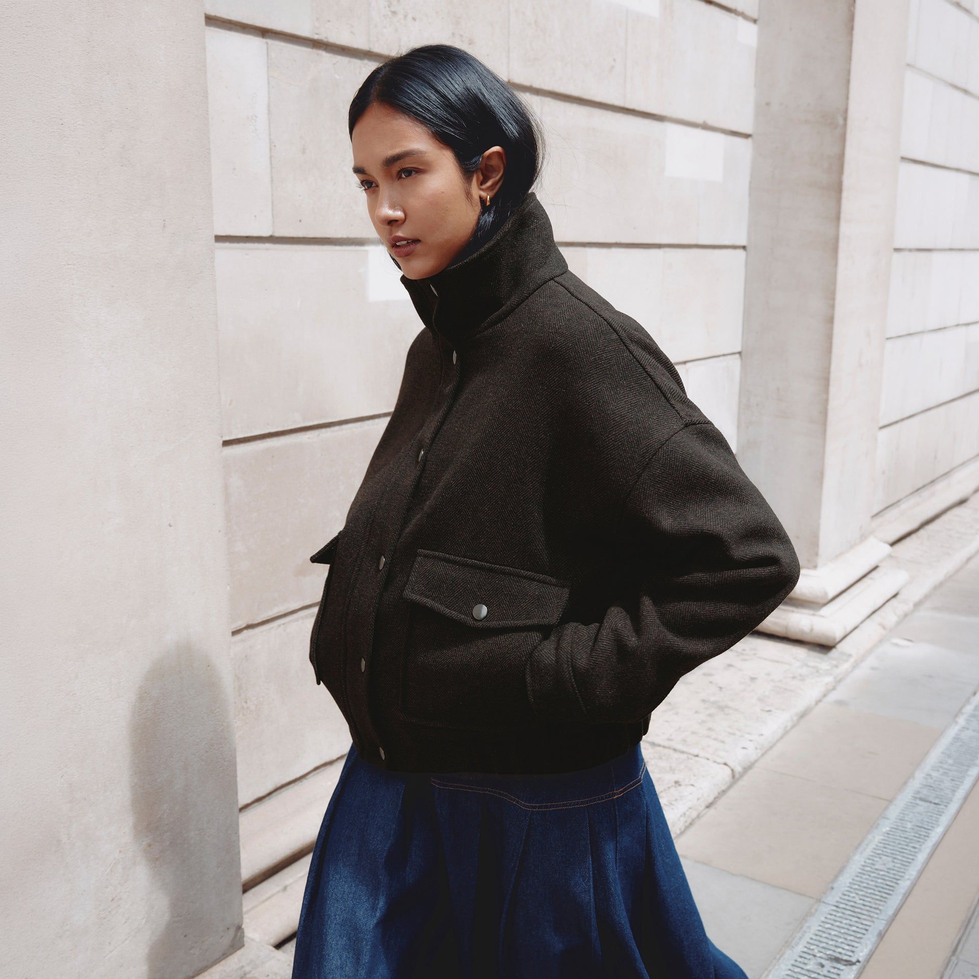 Funnel Neck Herringbone Jacket - 8