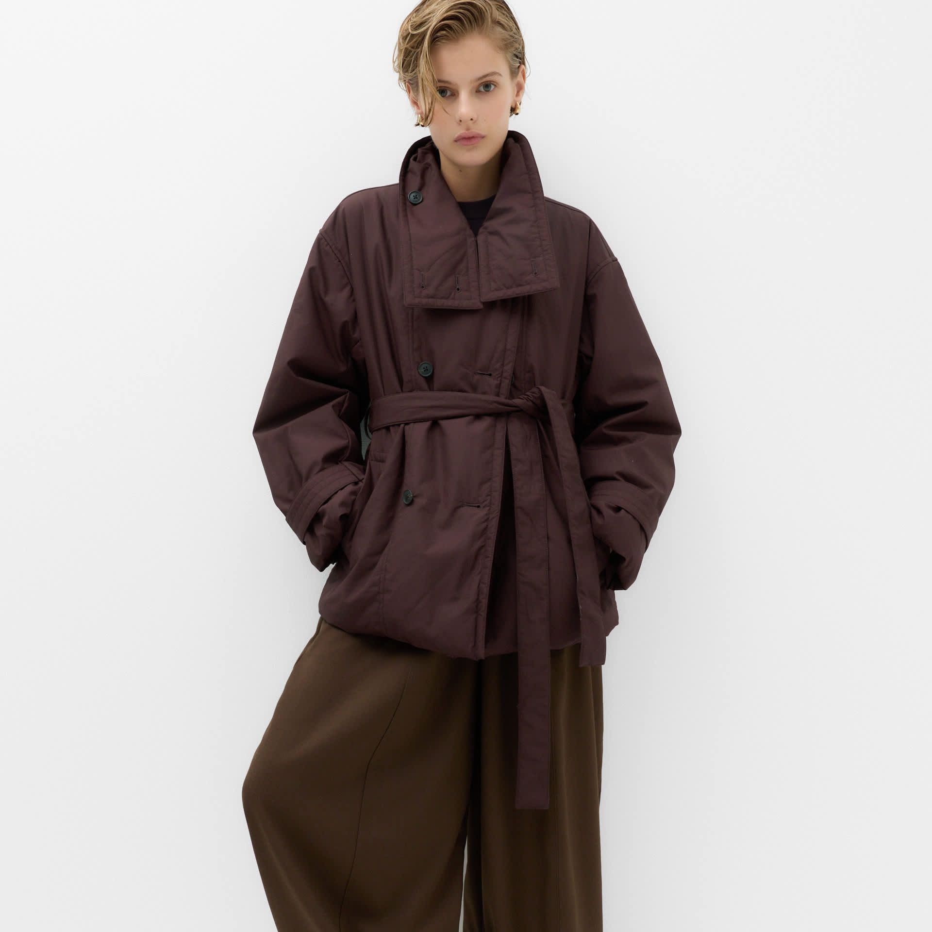 Pure Cotton Thermowarmth Belted Funnel Neck Coat