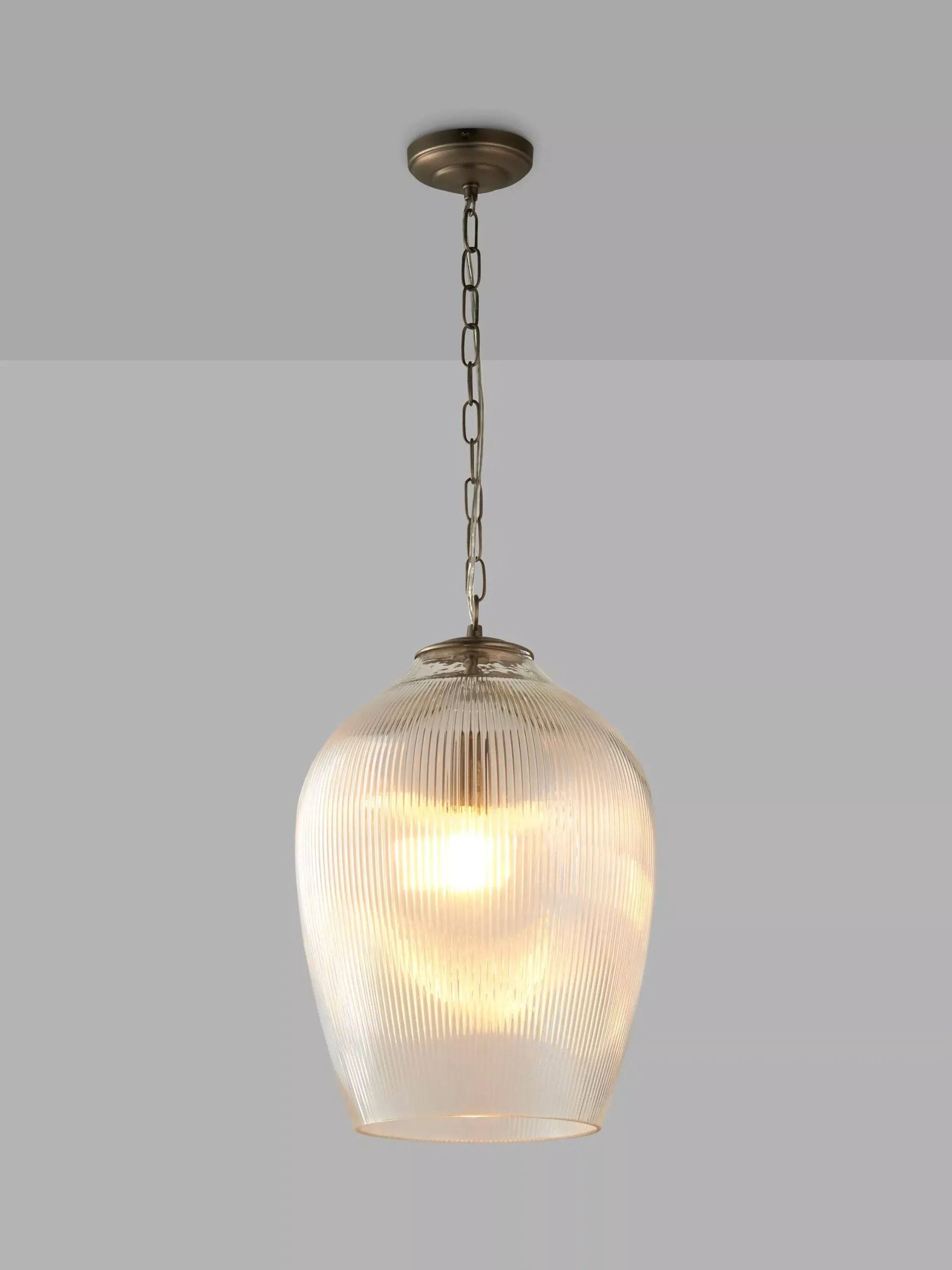 John Lewis Fulbrook Ribbed Glass Pendant Ceiling Light, Clear