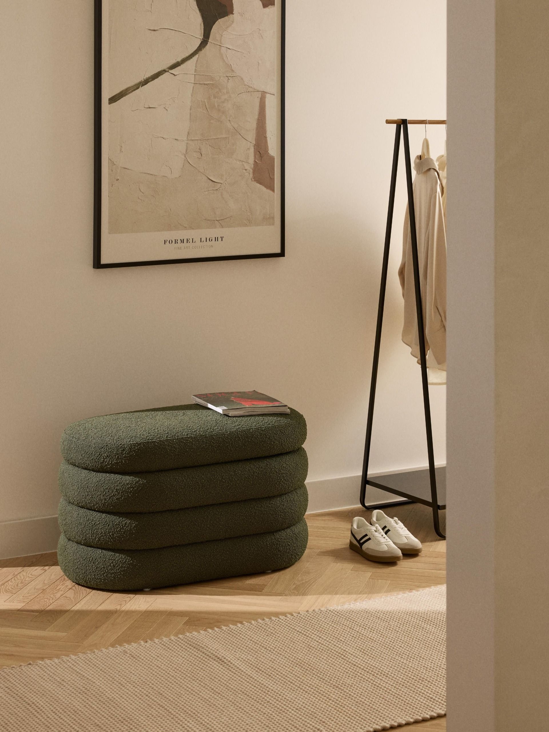 Small Boucl&amp;eacute; Upholstered Bench Alto With Storage Space