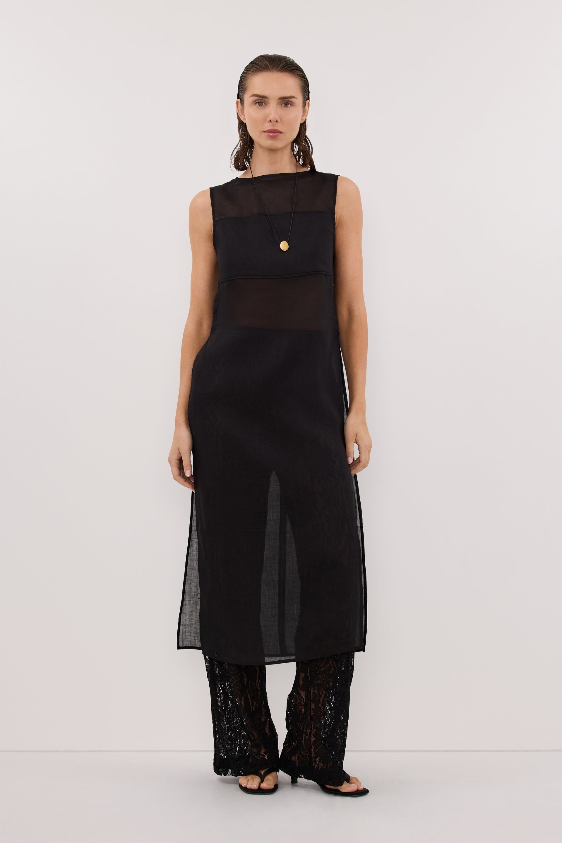 Kai Black Sleeveless Ramie Tunic Top - 2 / Black