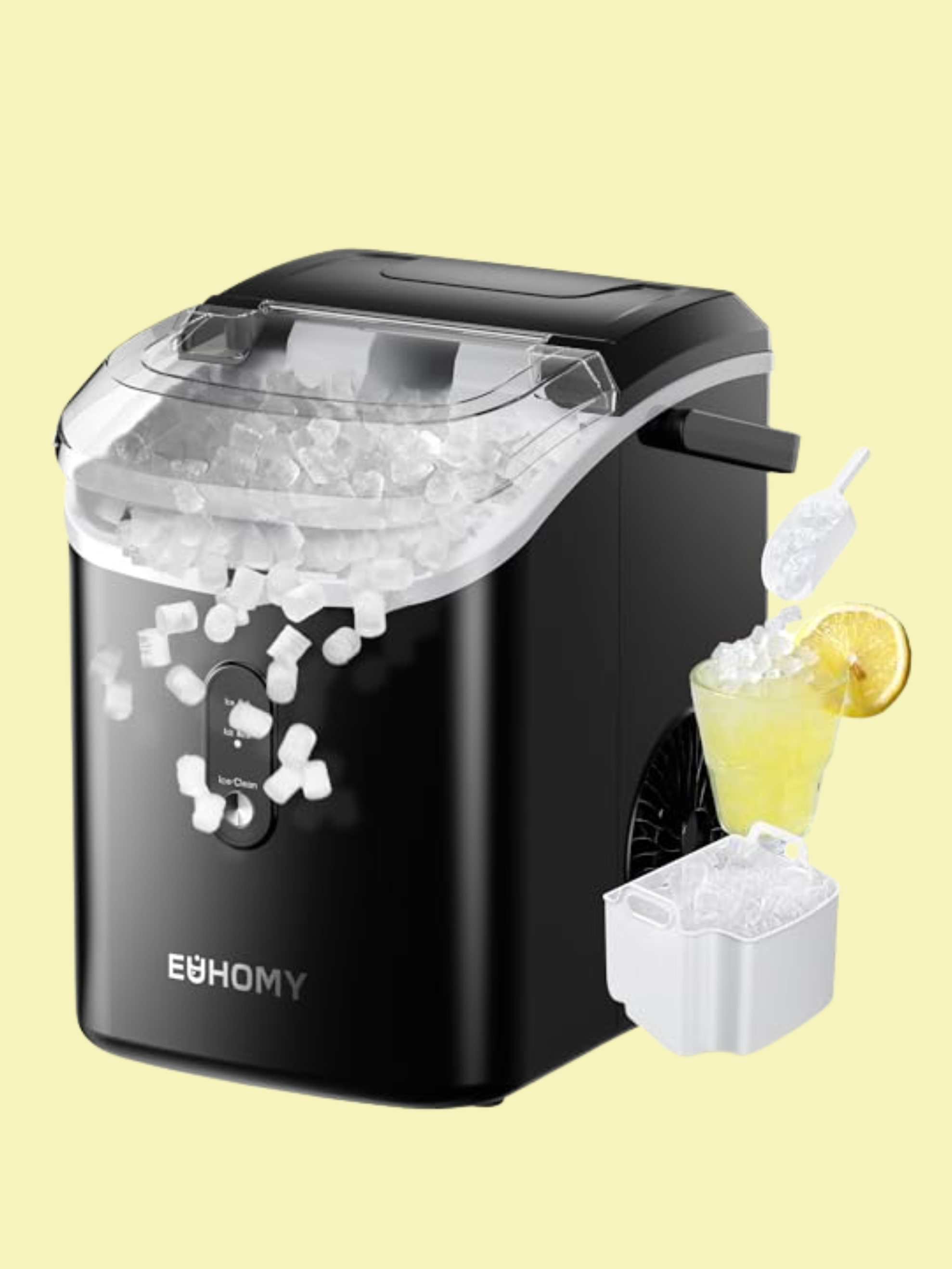 Euhomy Nugget Ice Maker, One-Click Operation, Chewable Pellet Ice Machine With Self-Cleaning and Handle, Ready in 6 Mins, 15.5kg/24h, Removable Top Cover, Ice Cube Maker for Kitchen, Office
