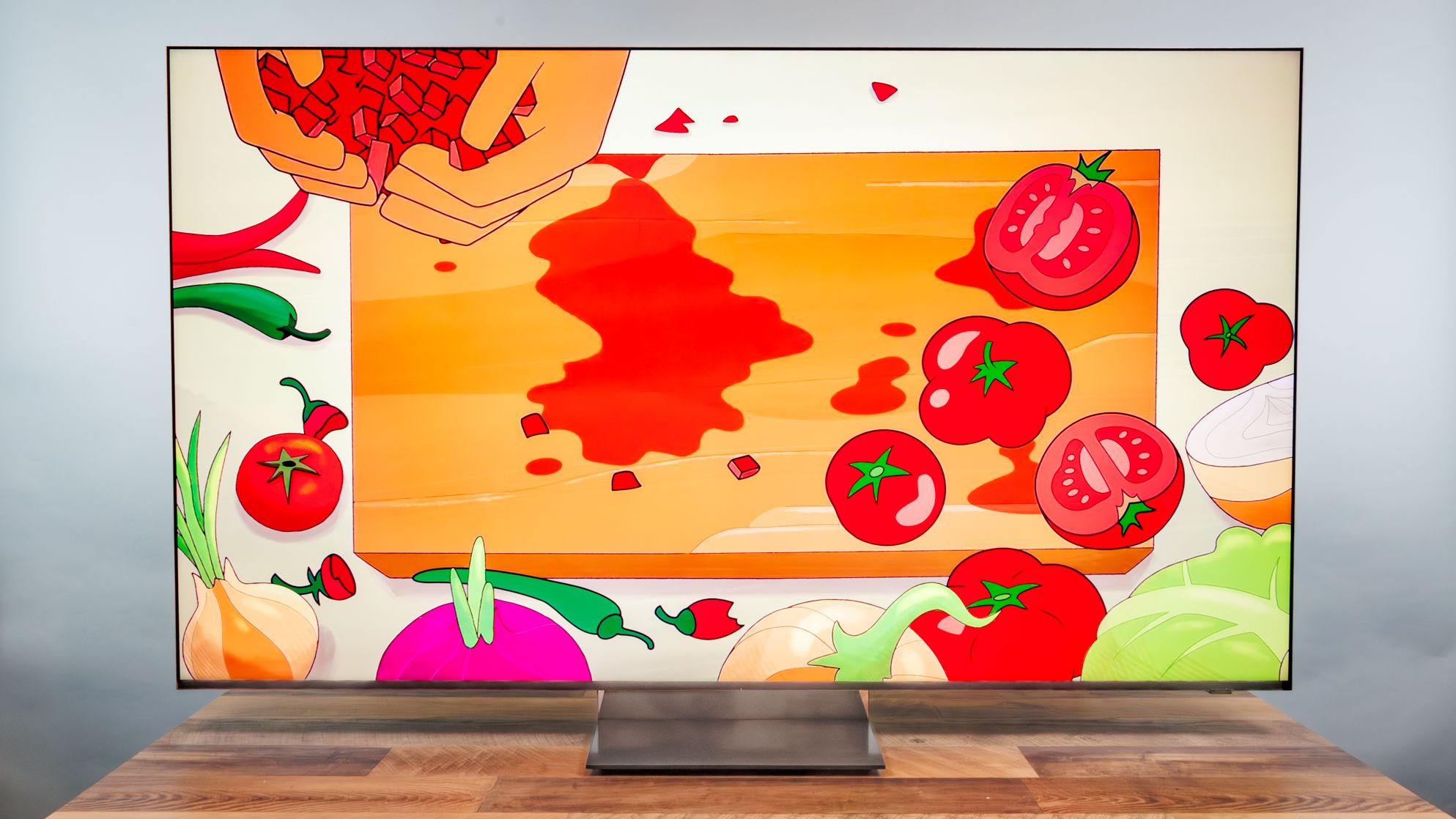 A Samsung R95H Micro RGB TV on a desk