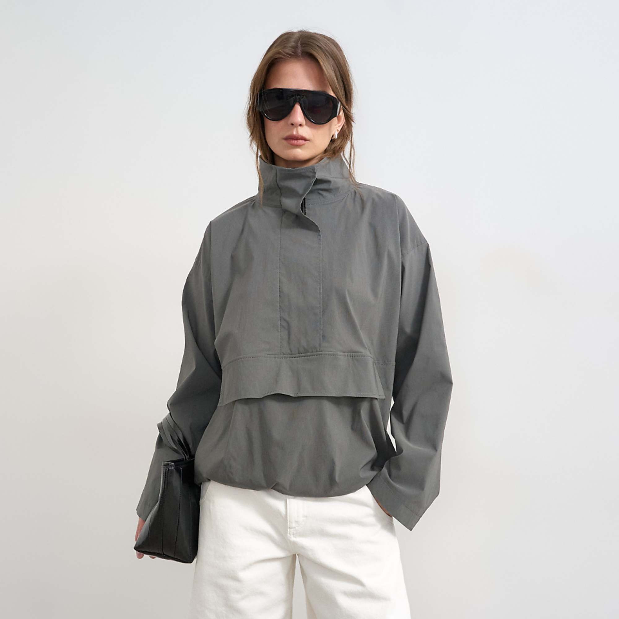 Topshop Performance Fabric Funnel Neck Track Top in Slate