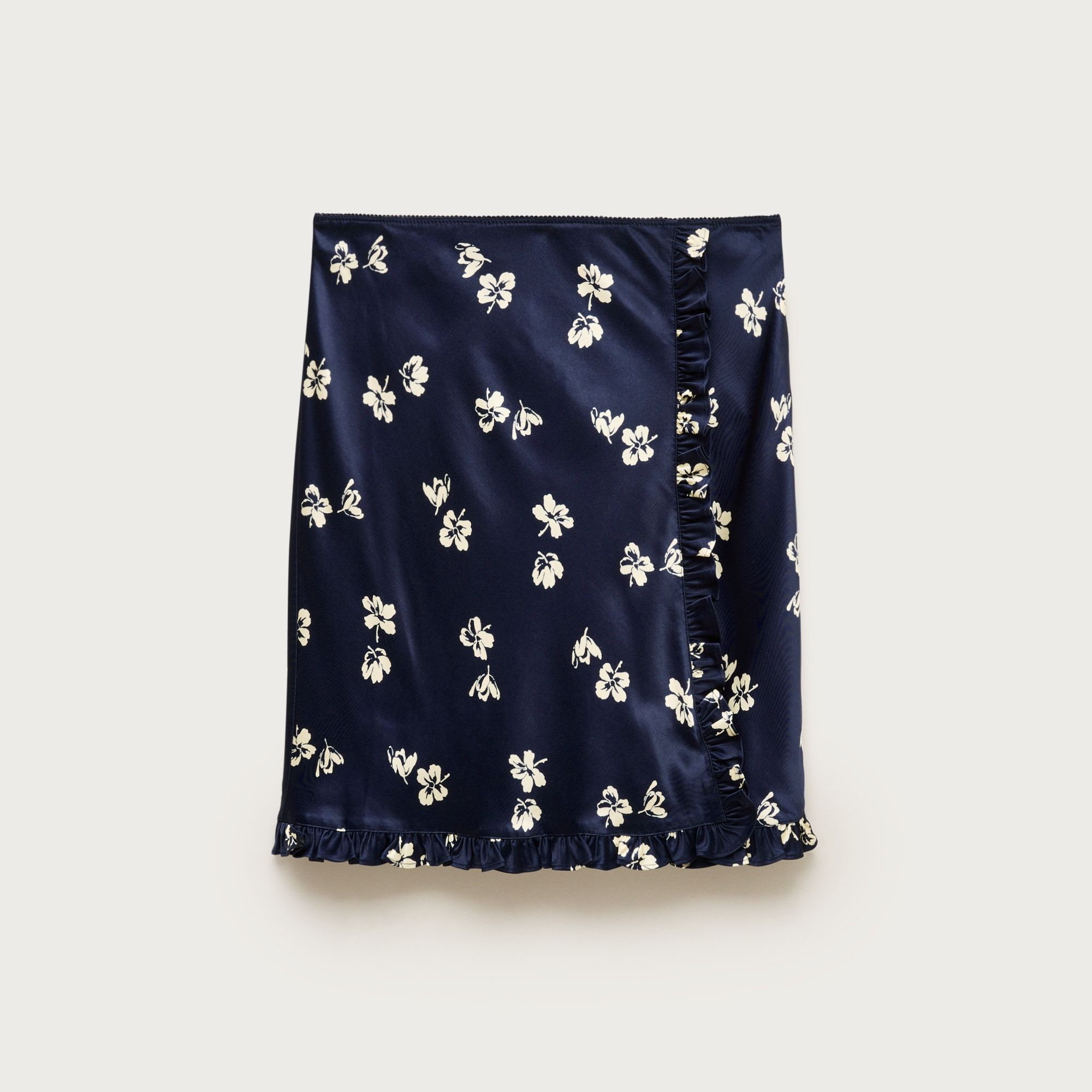 Side-Ruffle Slip Skirt in Viscose Charmeuse Floral