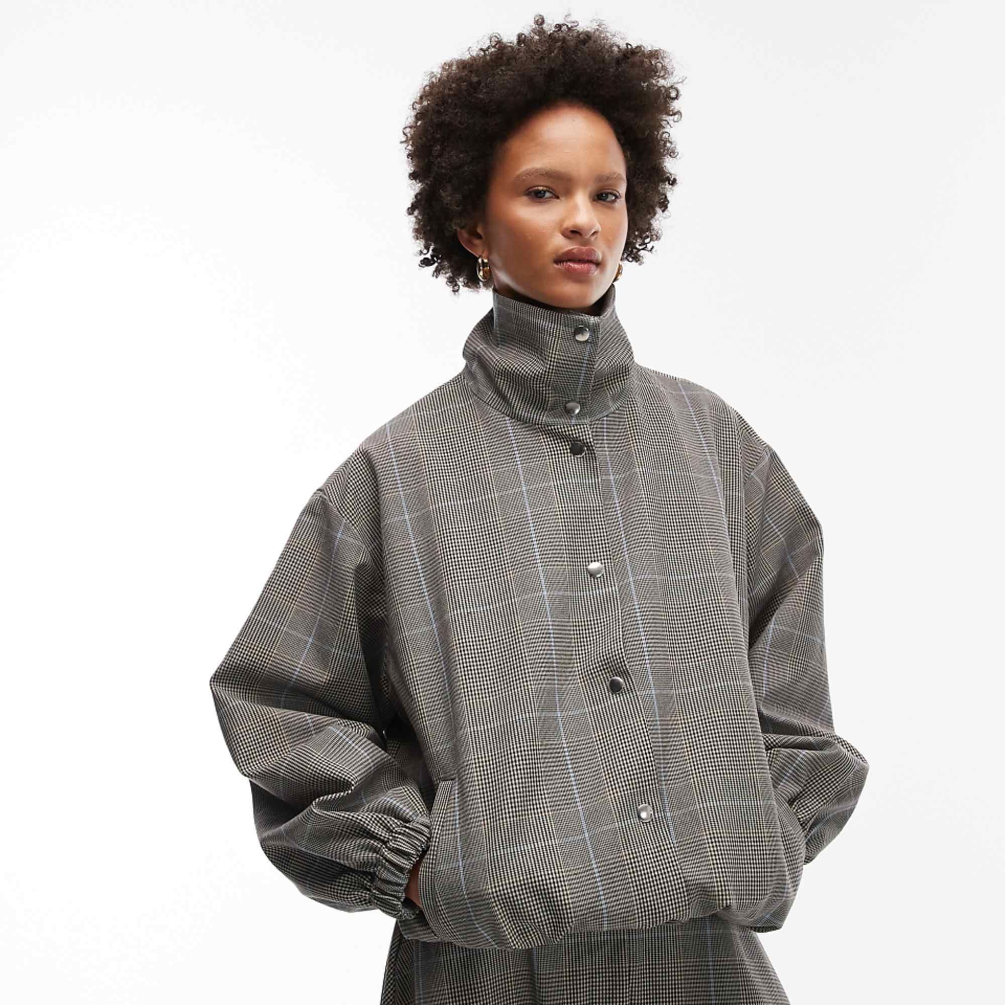 Asos Design Tailored Funnel Neck Jacket in Mixed Check