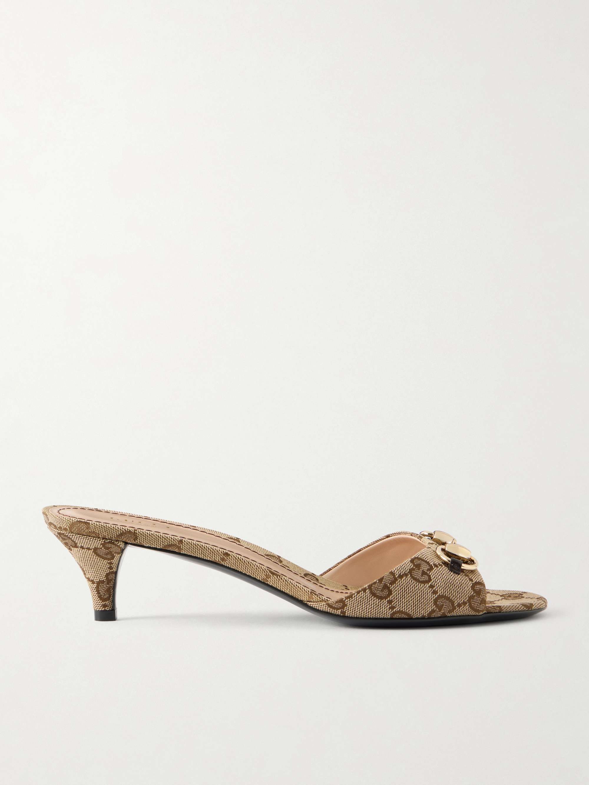 Horsebit-Embellished Canvas-Jacquard Sandals