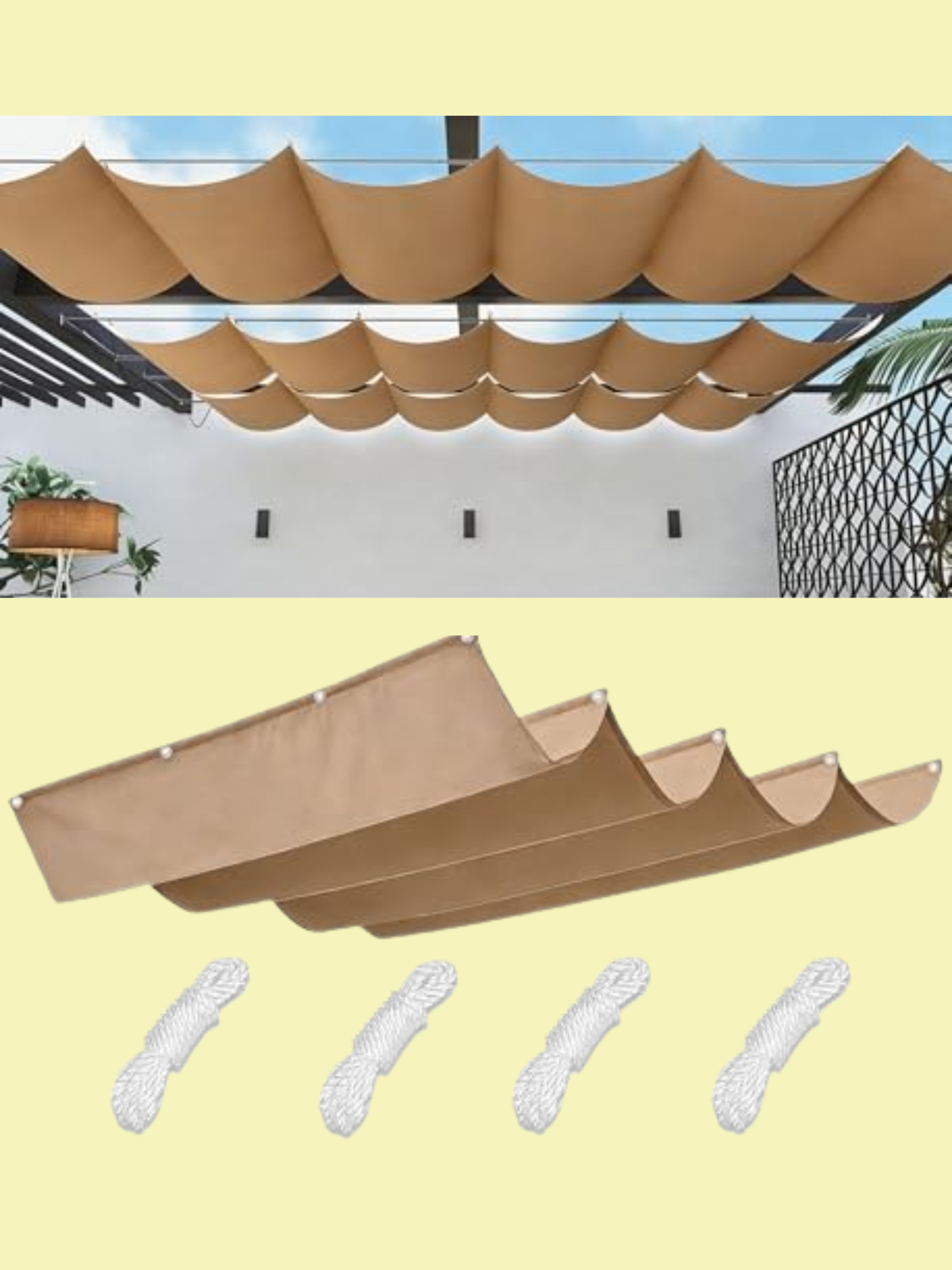 Retractable Wave Sun Shade Sail Rectangle Waterproof Sun Shade for Outdoor Garden Uv Block Sunshade Cloth Canopy With Rope for Yard Deck Lawn Garden Patio Carport 1.5x3m Khaki