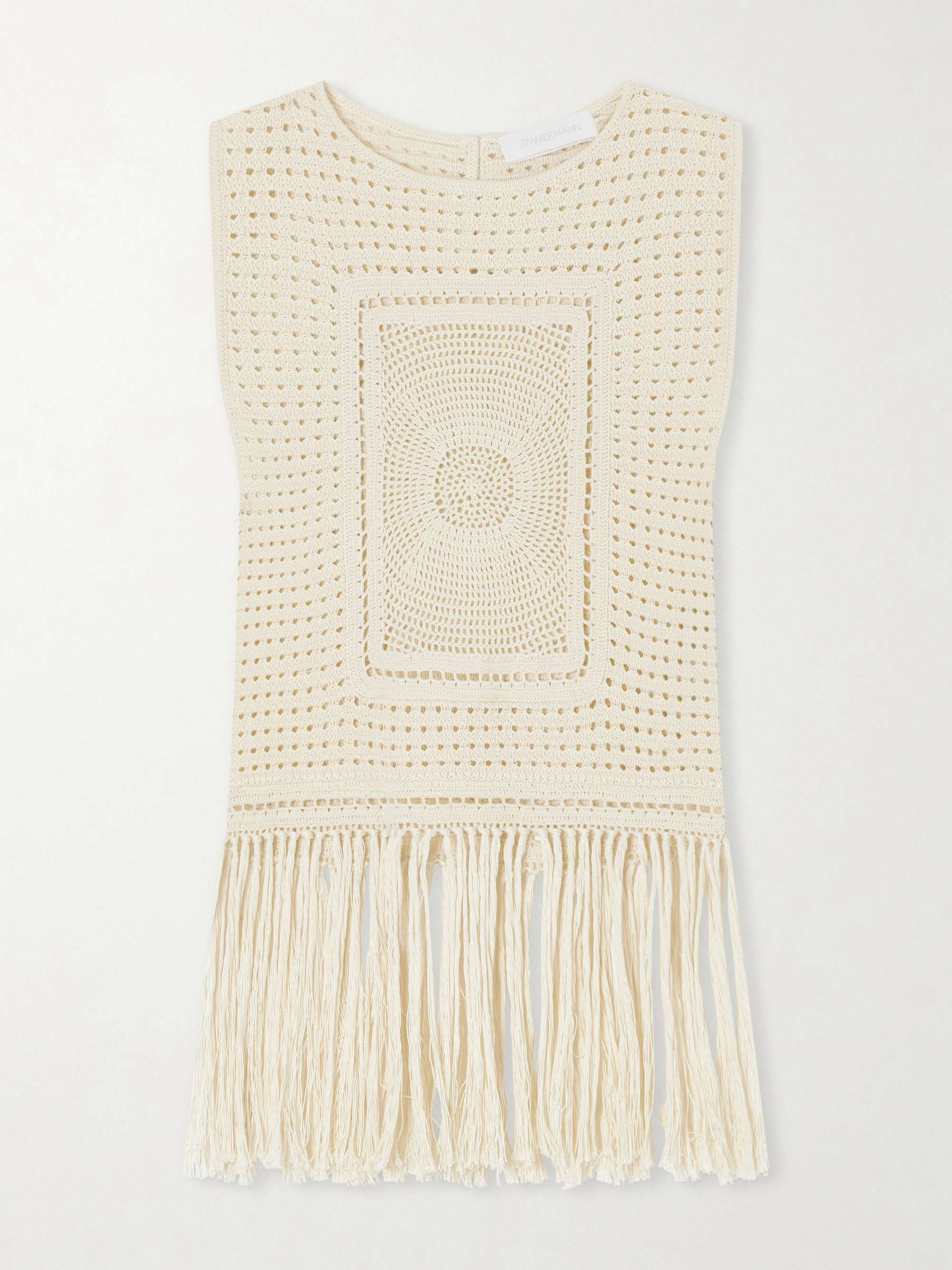 Indra Fringed Crocheted Cotton Tank Top