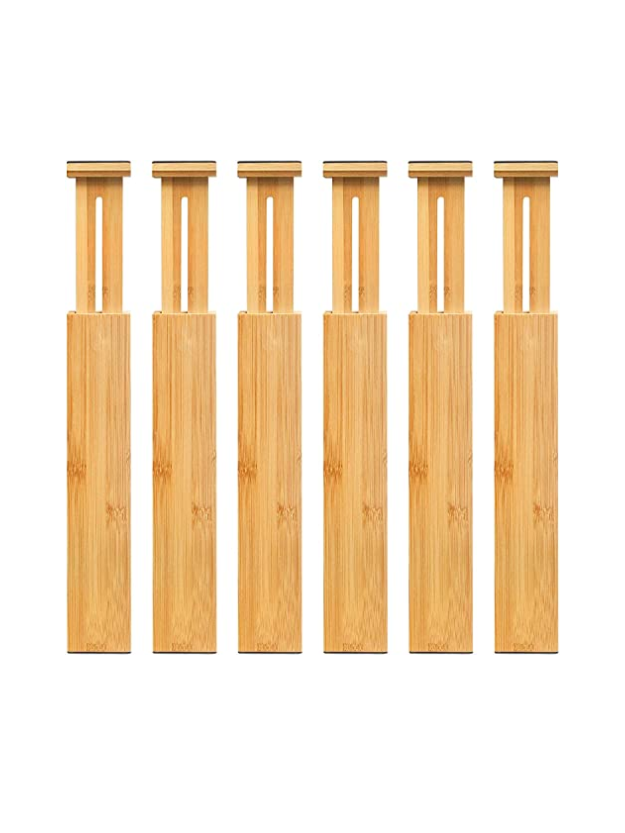 Vaefae Bamboo Drawer Dividers 6-Pack, (42.5-55.5 Cm) Adjustable Drawer Separators Spring Loaded Drawer Organiser Expandable Divider for Kitchen, Cultery, Clothes, Bathroom, Baby Drawer, Tools