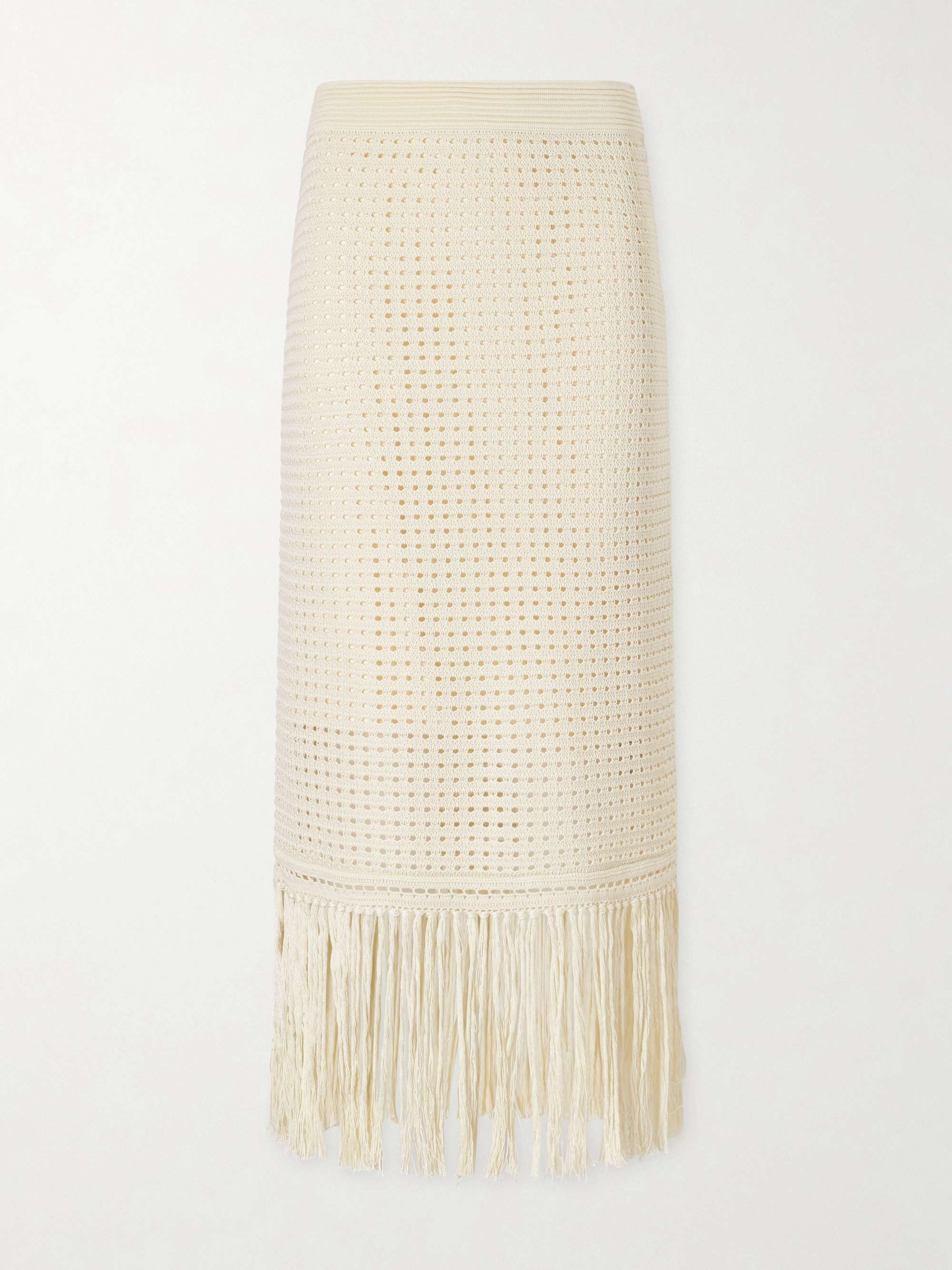 Indra Fringed Crocheted Cotton Maxi Skirt
