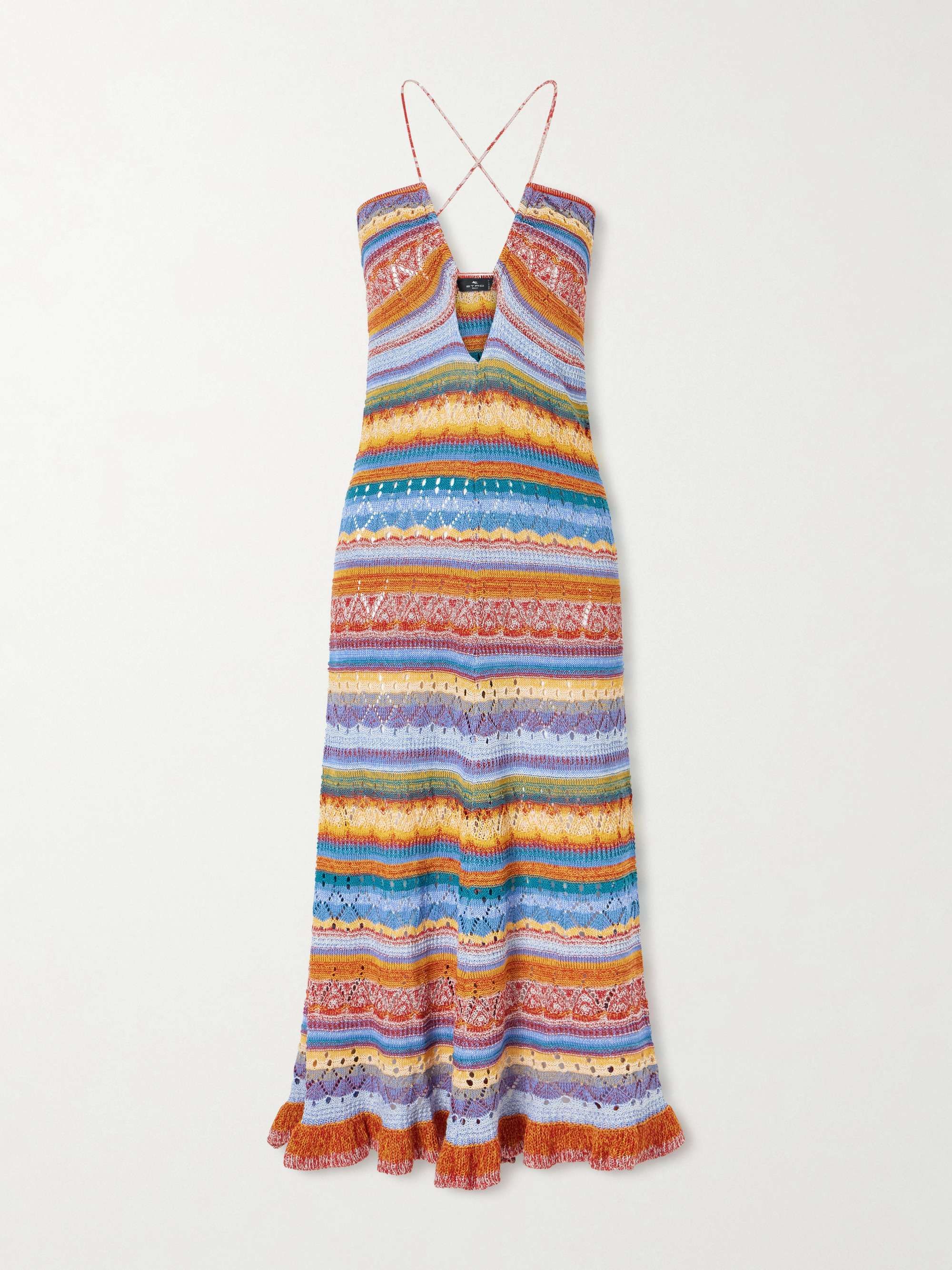 Crocheted Striped Cotton Midi Dress