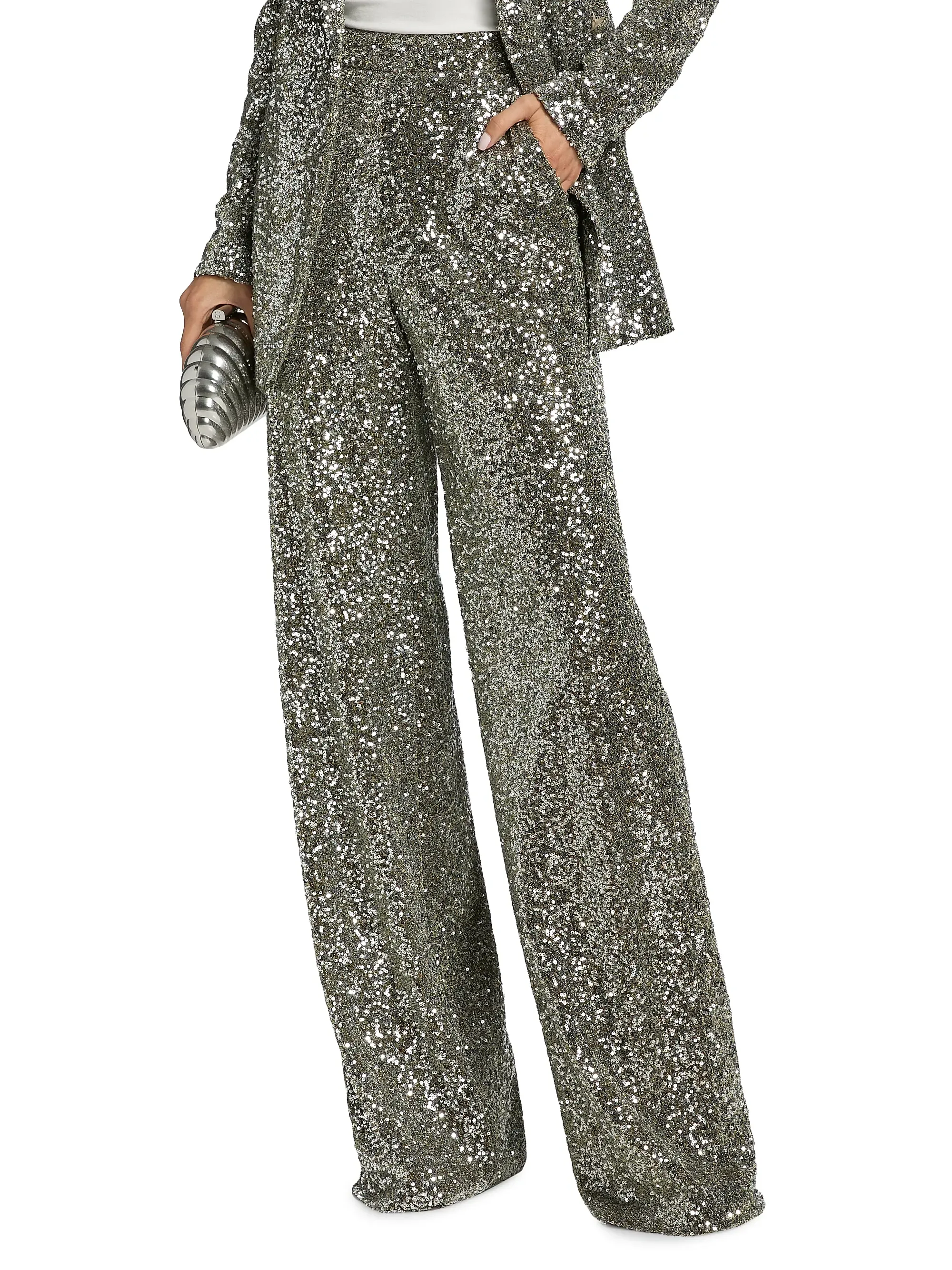 Sequined High-Rise Wide-Leg Evening Pants