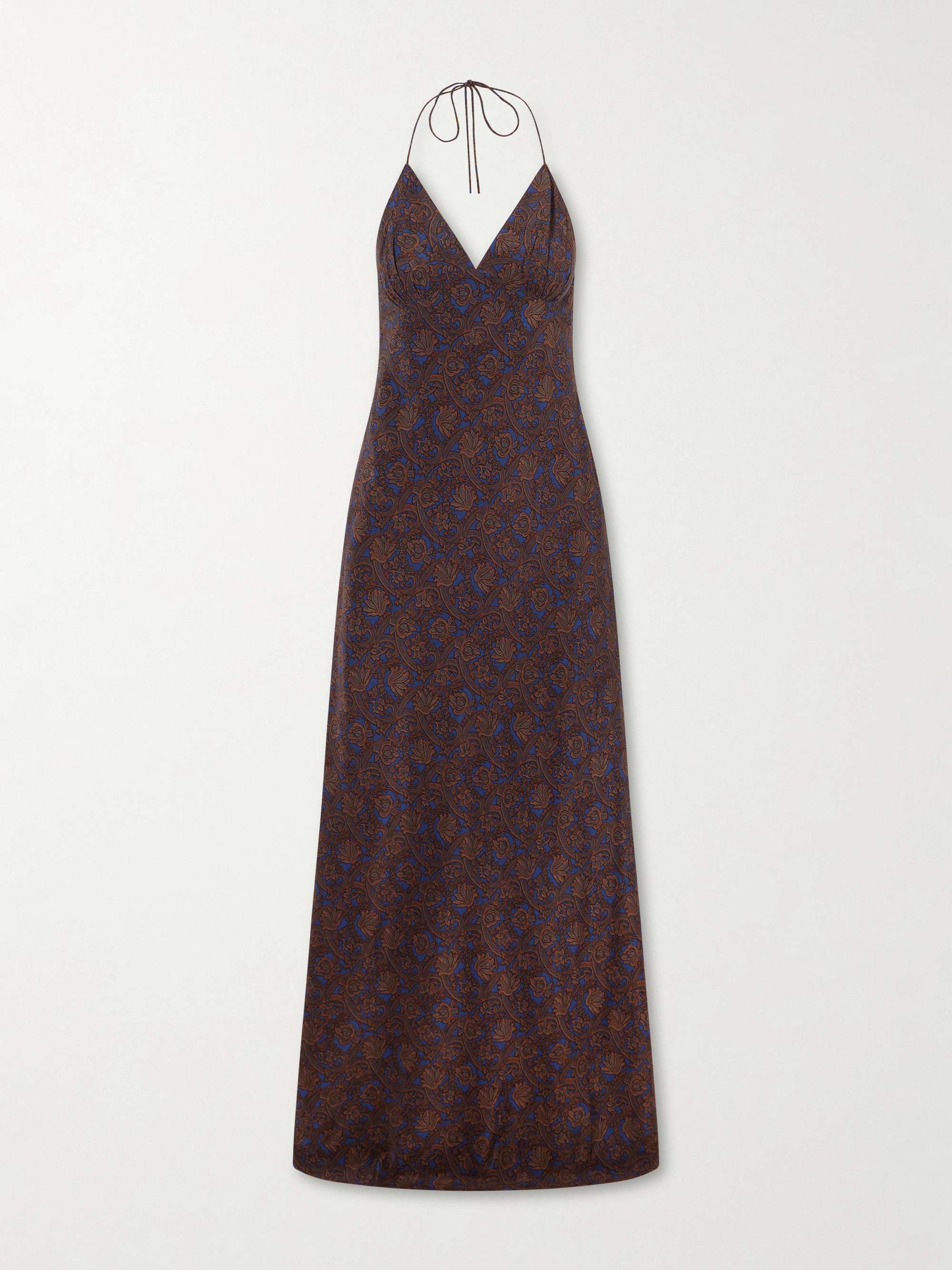 Open-Back Printed Silk-Crepe De Chine Halterneck Maxi Dress