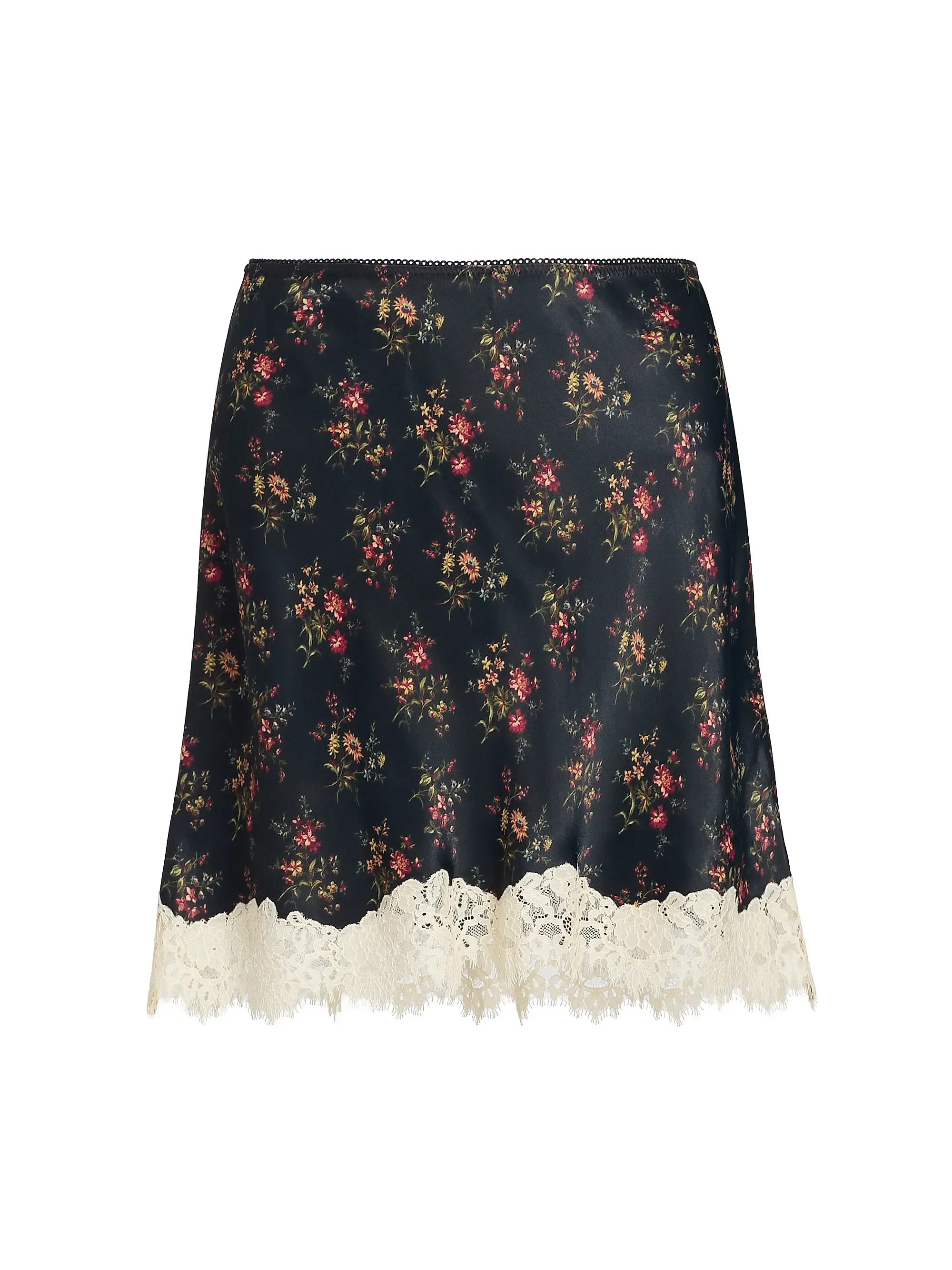 Giulietta Lace-Trim Floral Satin Miniskirt