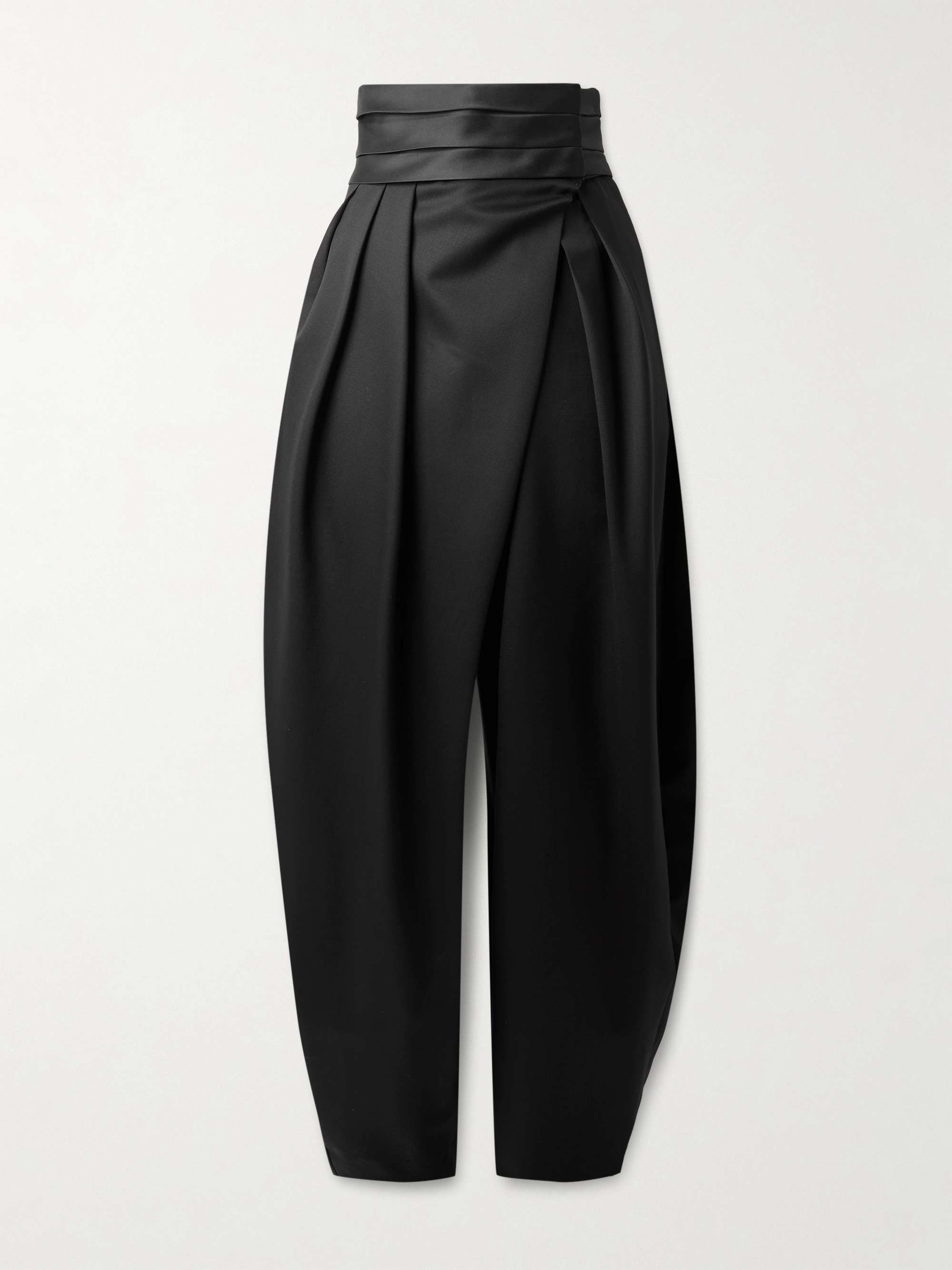 Silk-Trimmed Grain De Poudre Wool-Blend Barrel-Leg Pants