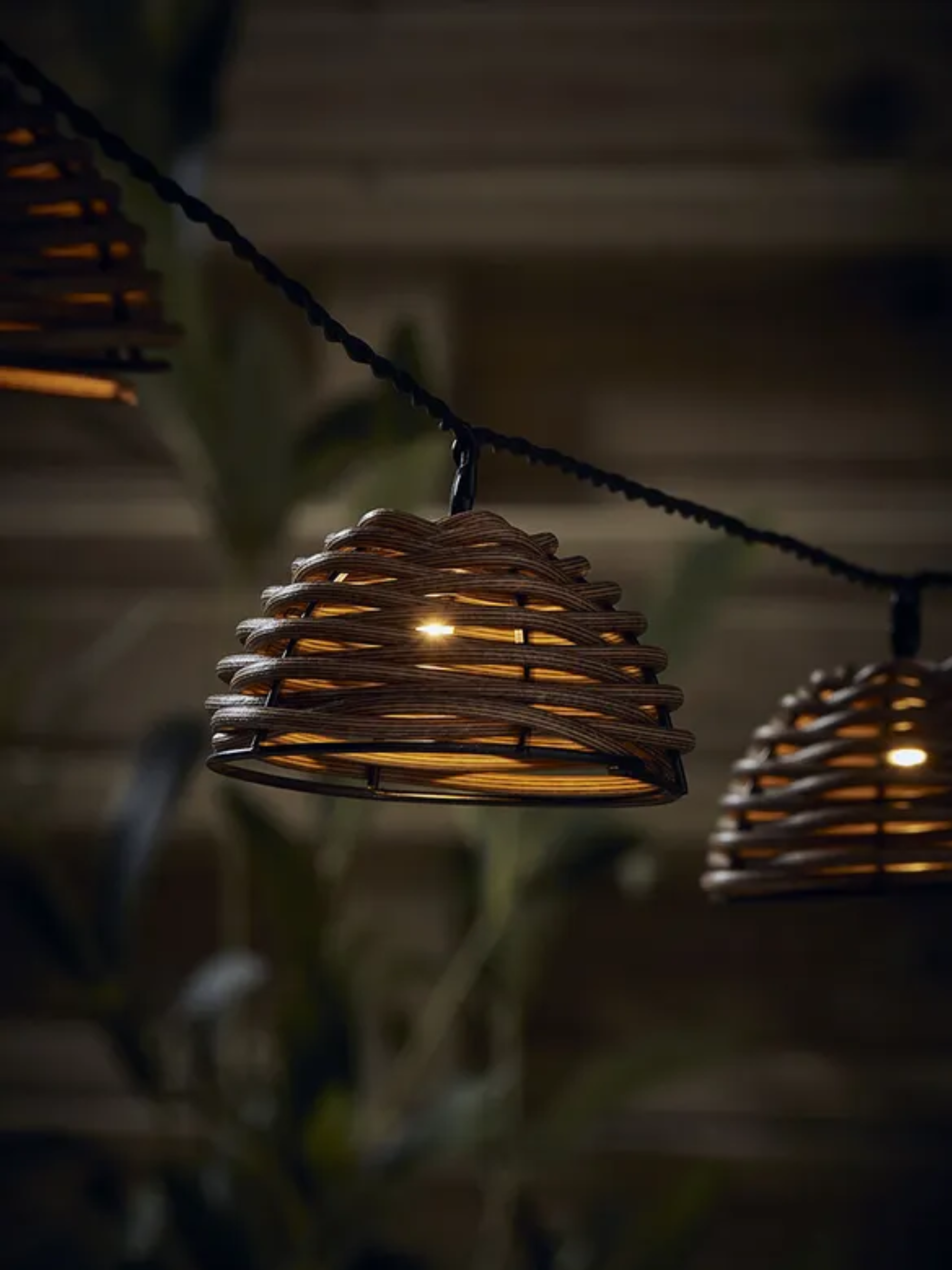 Three Solar Half Round Rattan String Lights