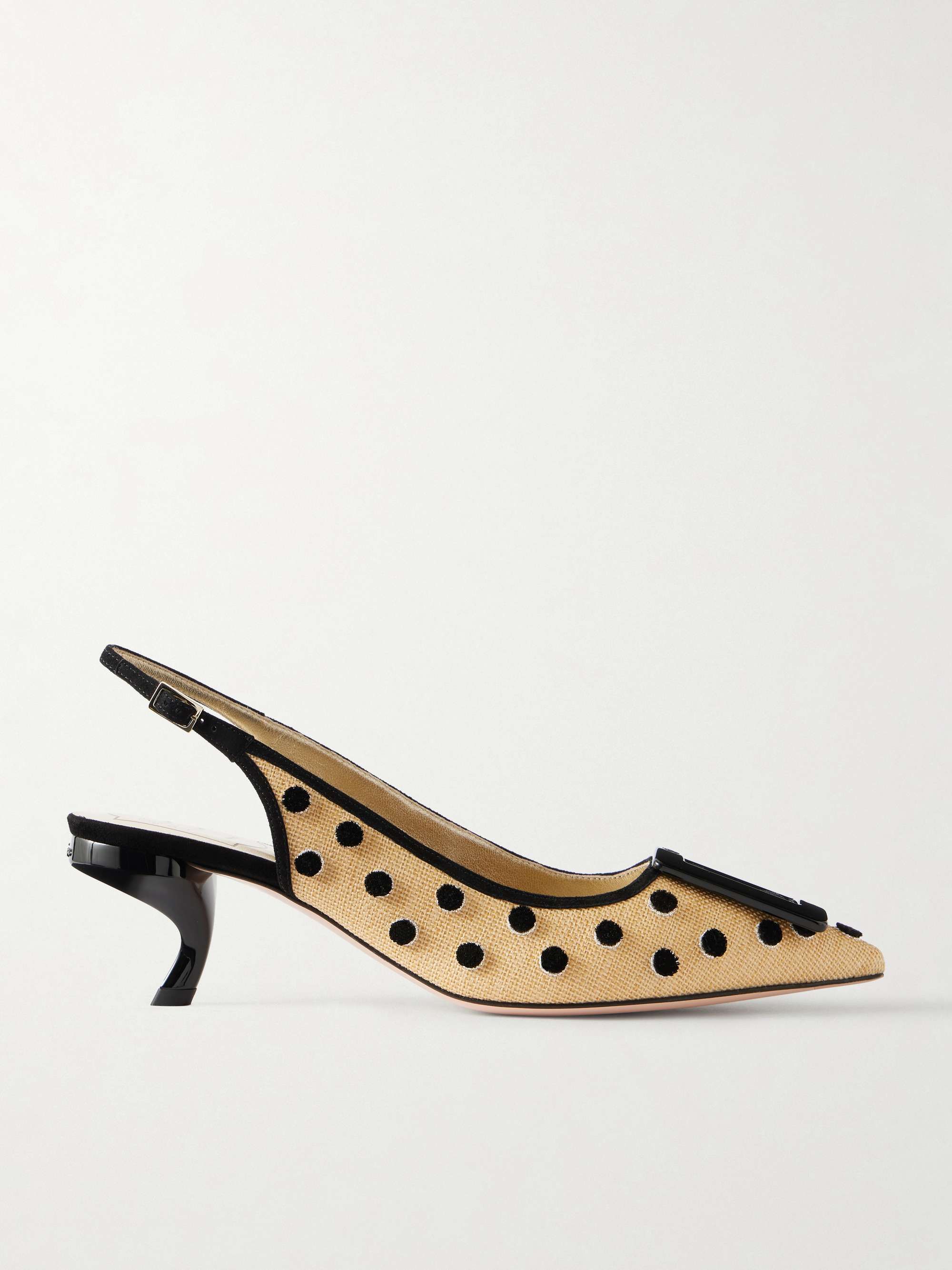 Roger Vivier, Virgule 55 Suede-Trimmed Polka-Dot Slingback Pumps
