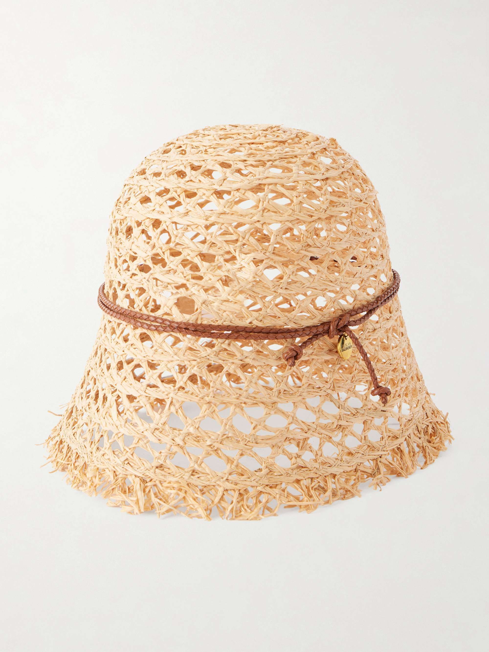 Leather-Trimmed Straw Bucket Hat