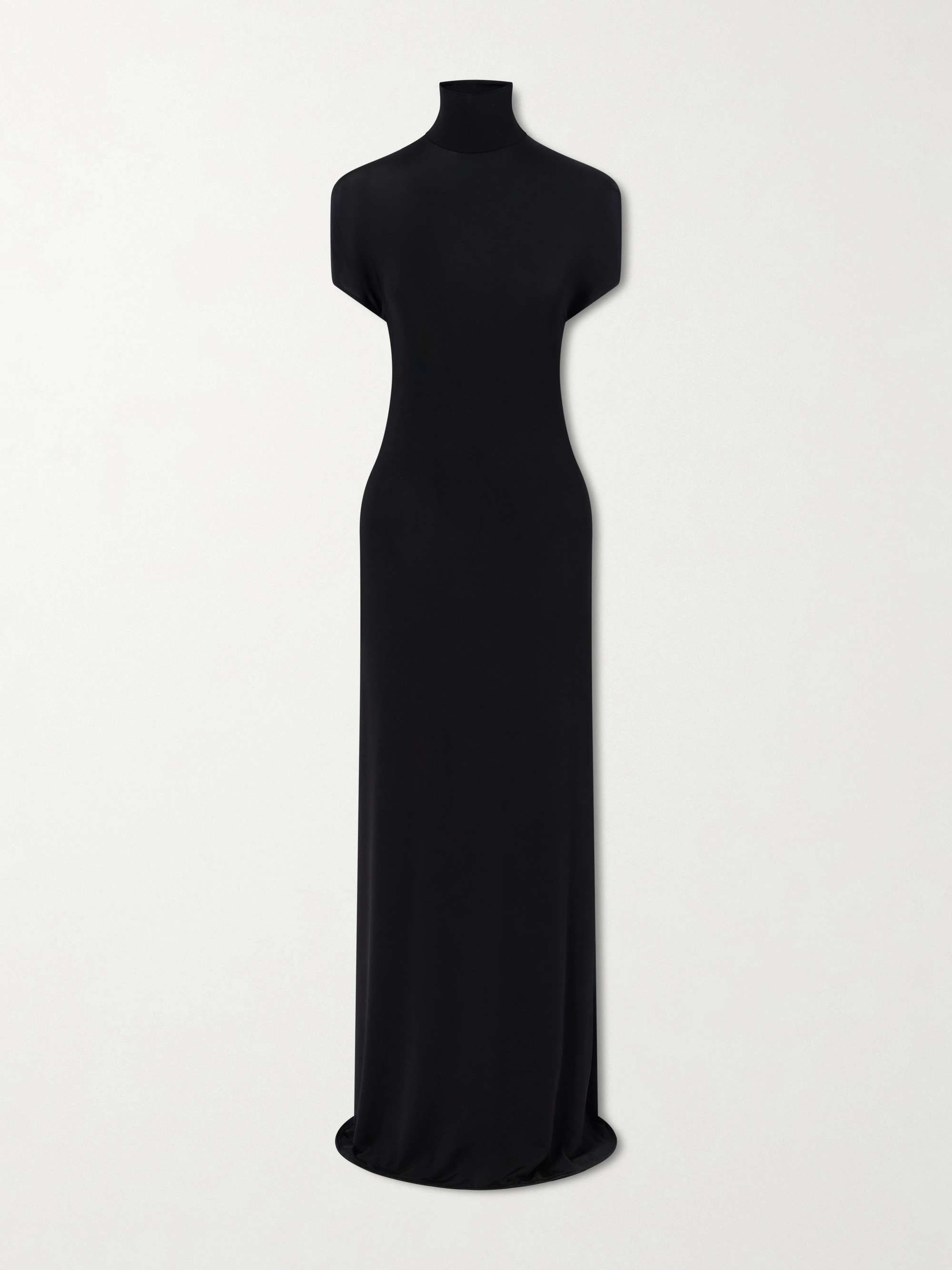 Open-Back Jersey Turtleneck Gown