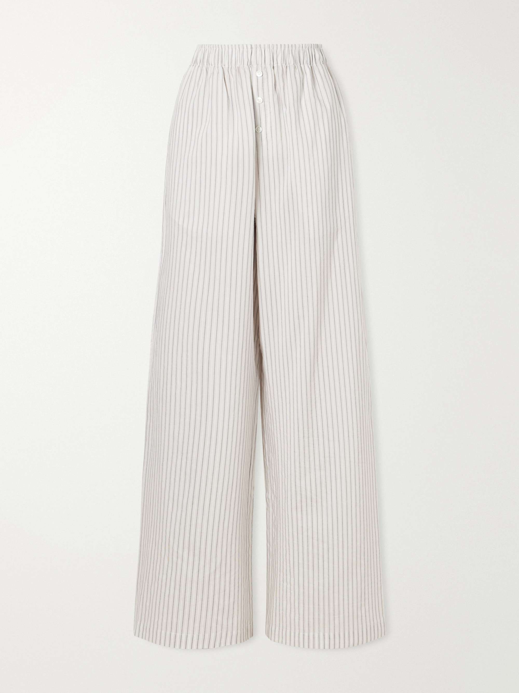 Striped Silk and Cotton-Blend Wide-Leg Pants