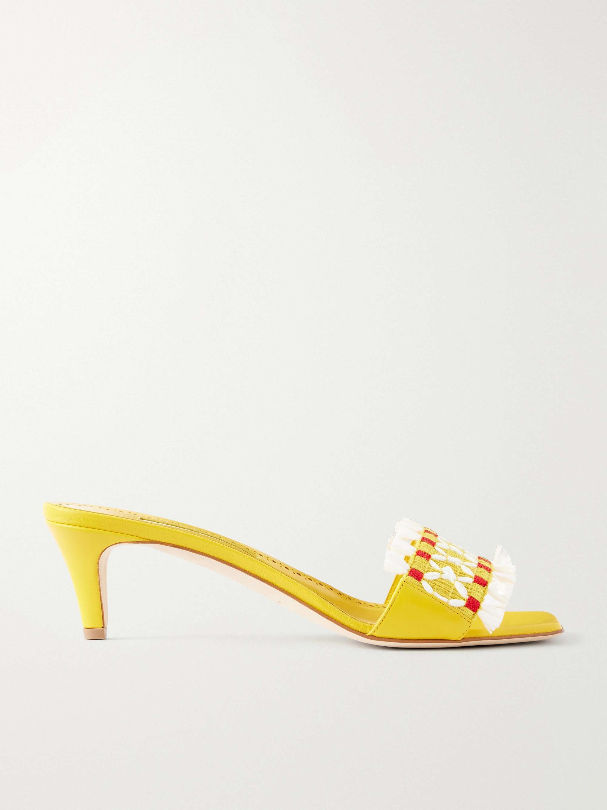 Moremu 50 Raffia-Trimmed Leather Mules