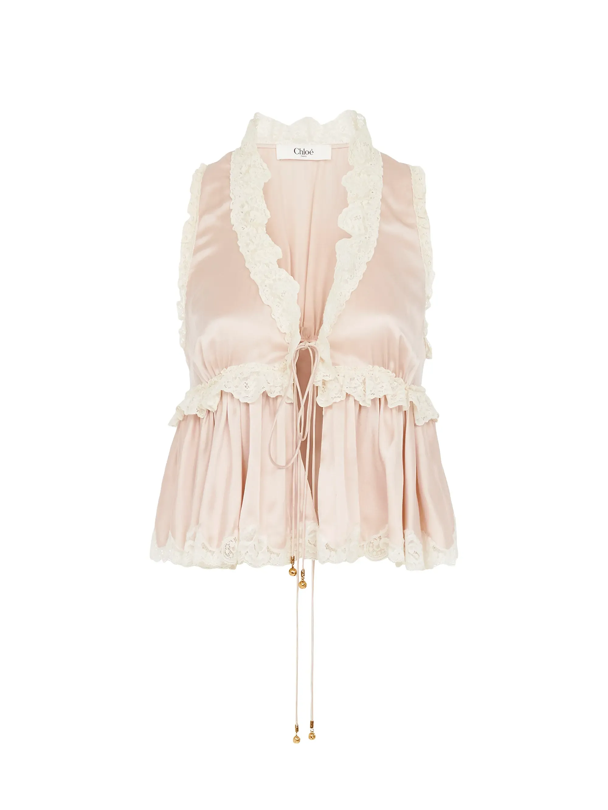 Satin Silk Lace-Trimmed Tie Top