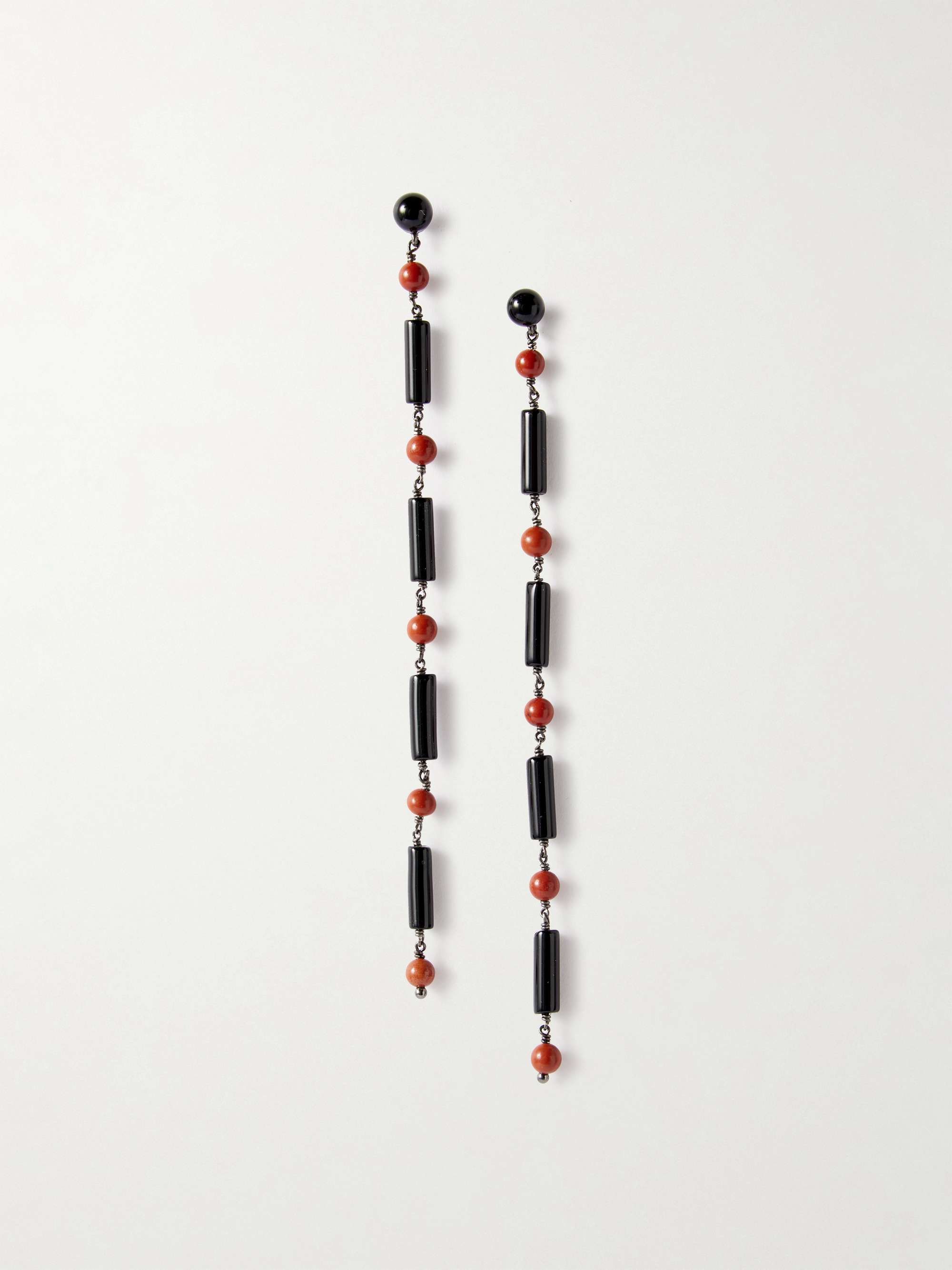 Beaded Onyx and Jasper Earrings