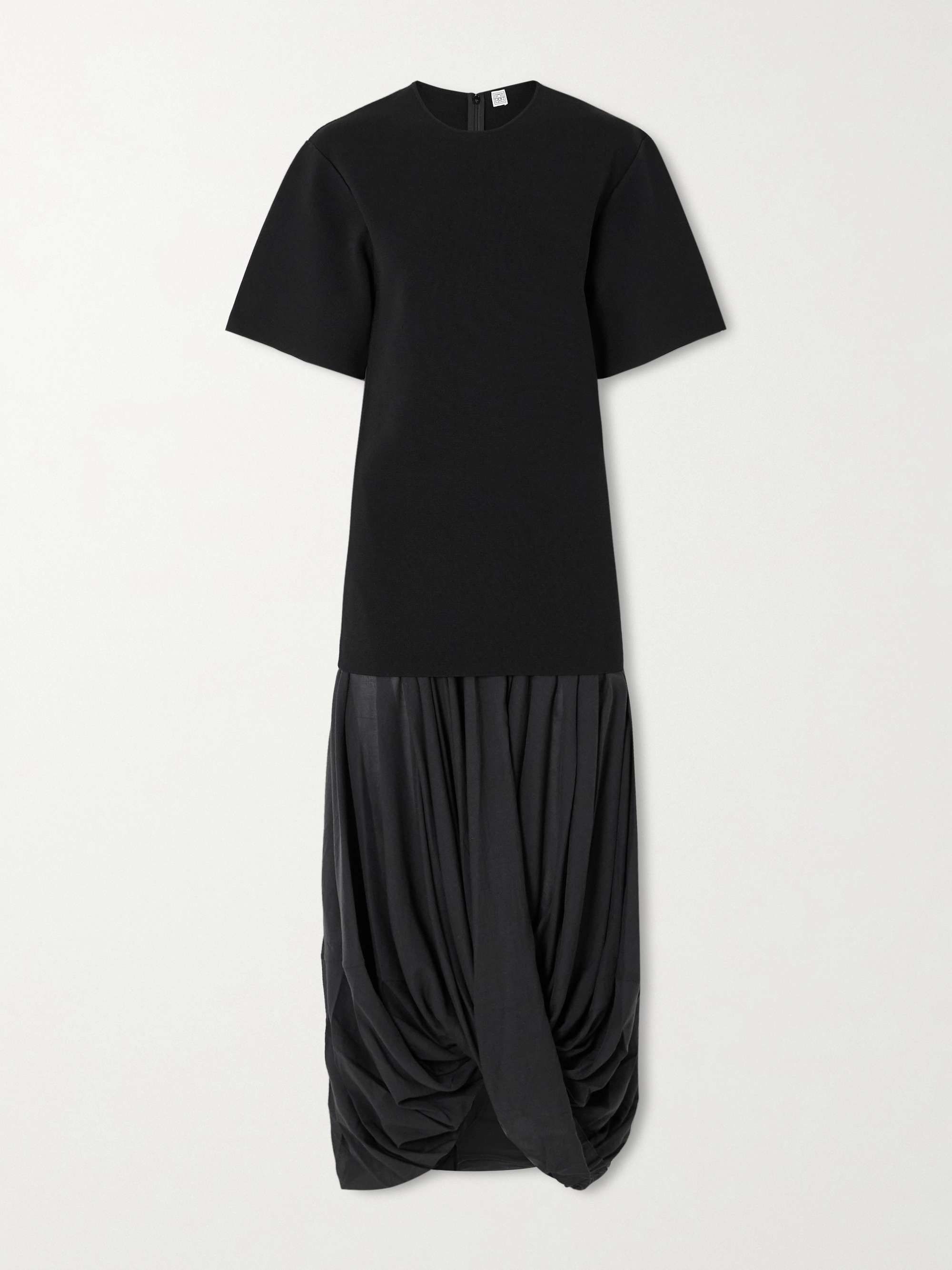 Cocoon Draped Voile-Paneled Knitted Midi Dress