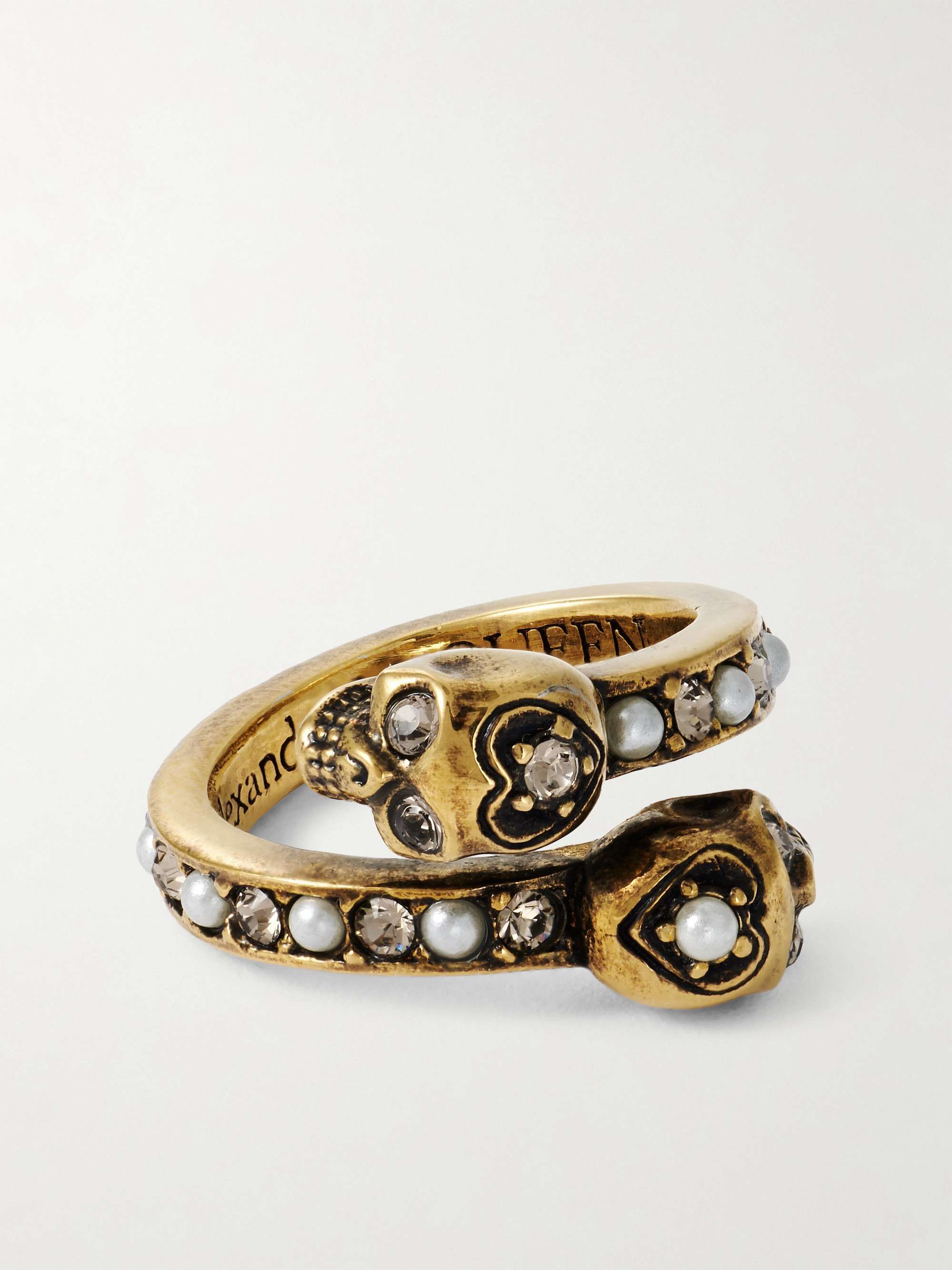 Wrapped Skull Gold-Tone, Crystal and Faux Pearl Ring