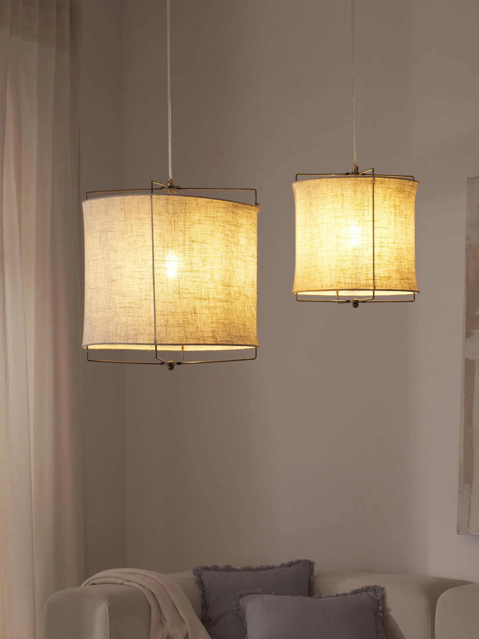 Linen Pendant Light Clouds &ndash; &Oslash; 30 X H 30 Cm &ndash; Light Beige, Gold Coloured
