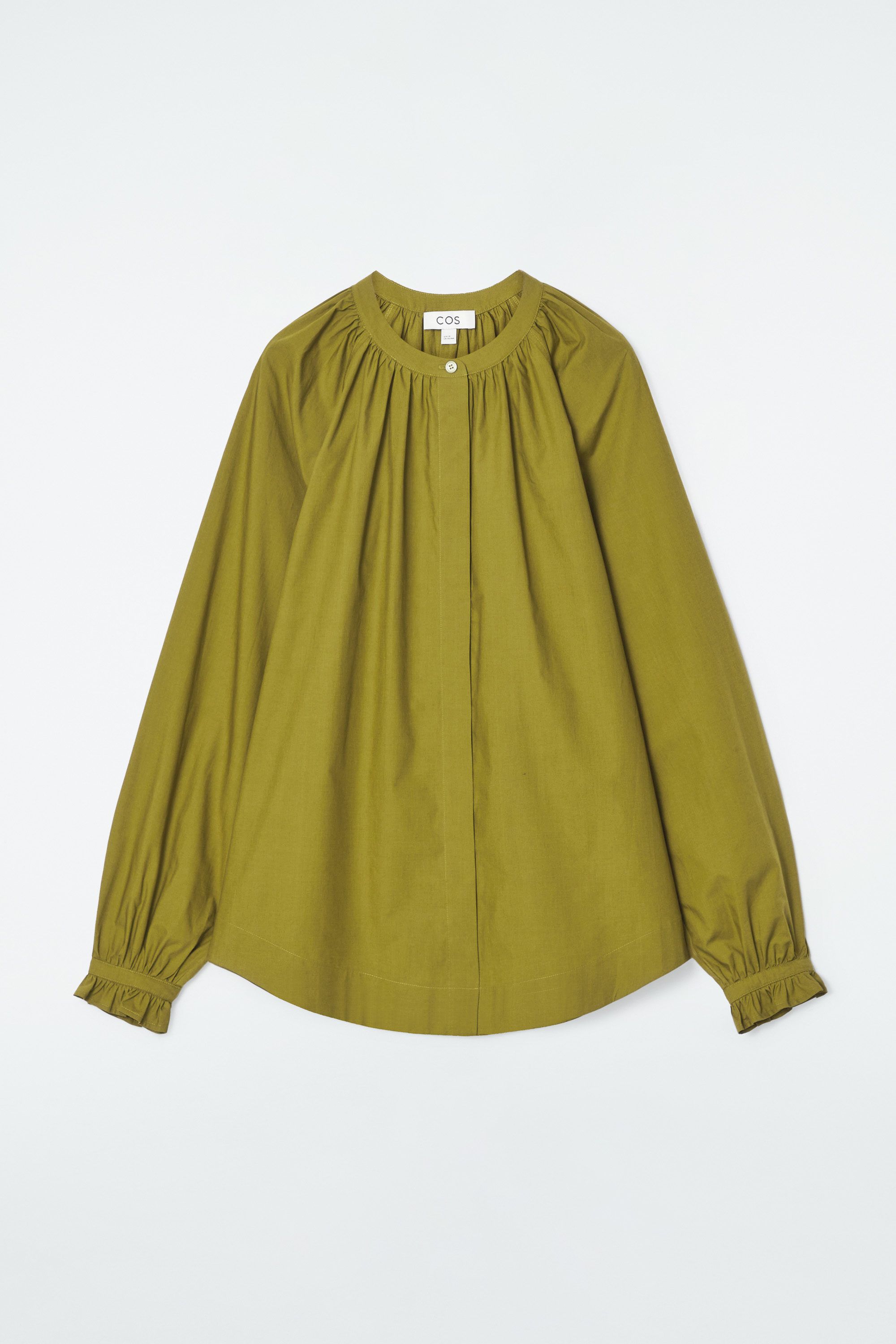 Ruffled-Cuff Gathered Blouse