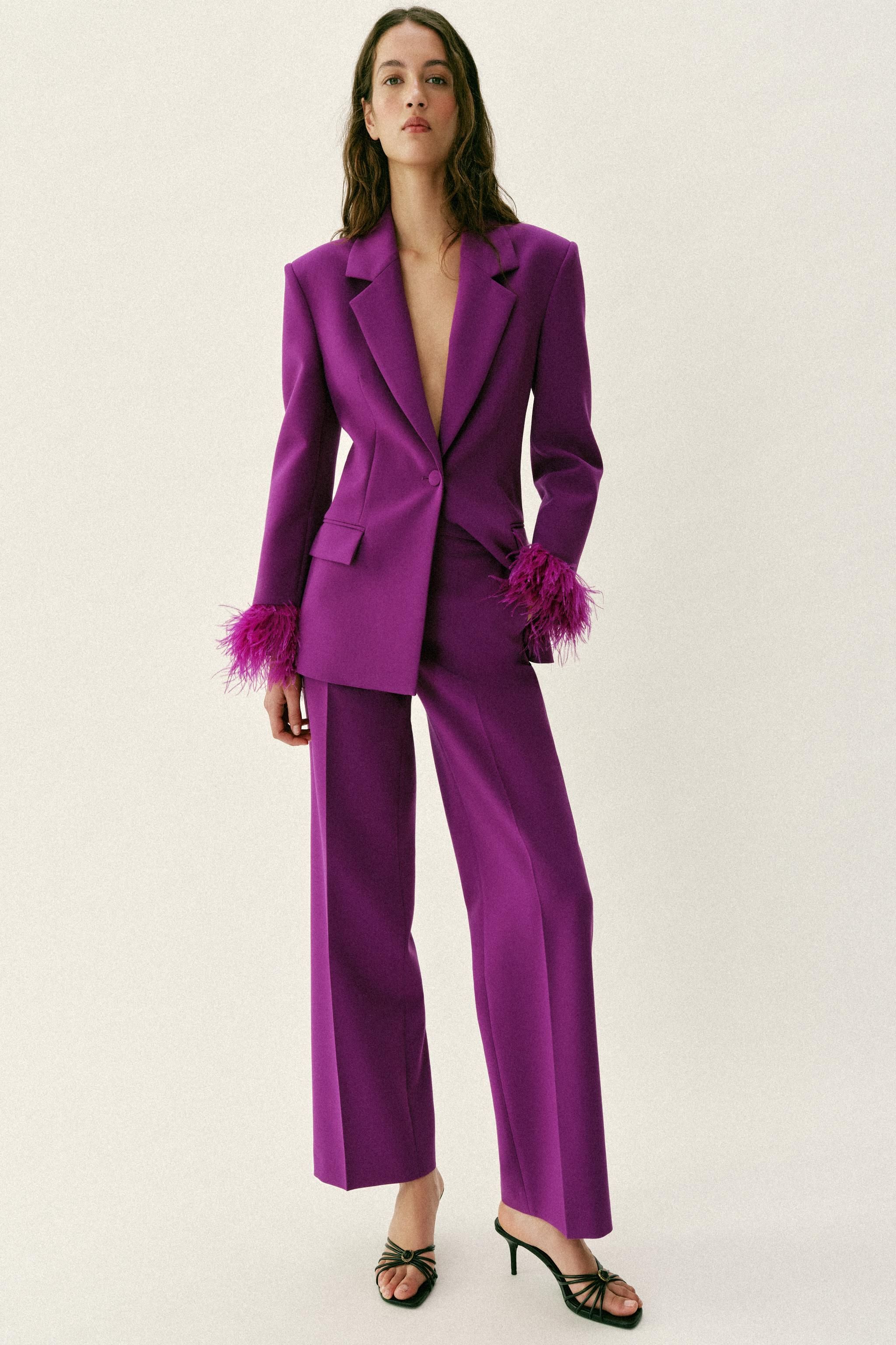 Feather Cuff Shoulder Pad Blazer