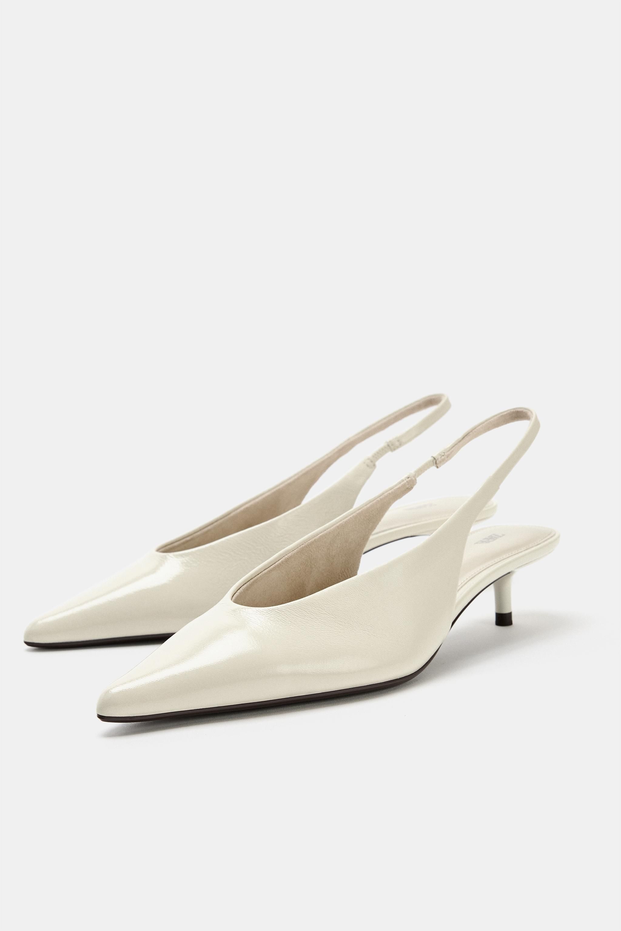 Leather Kitten Heel Shoes - Off White - 5