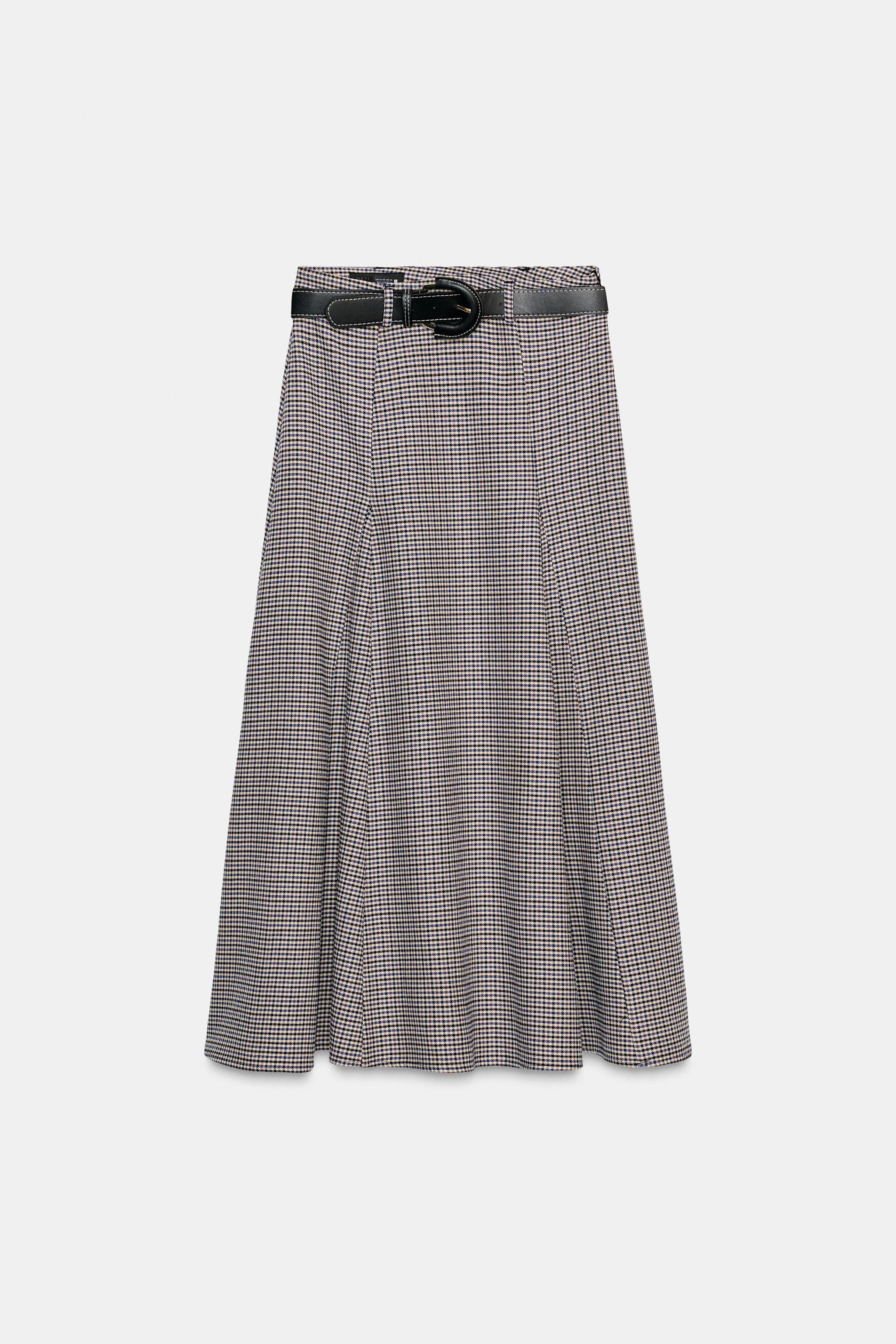 Plaid Midi Skirt With Belt