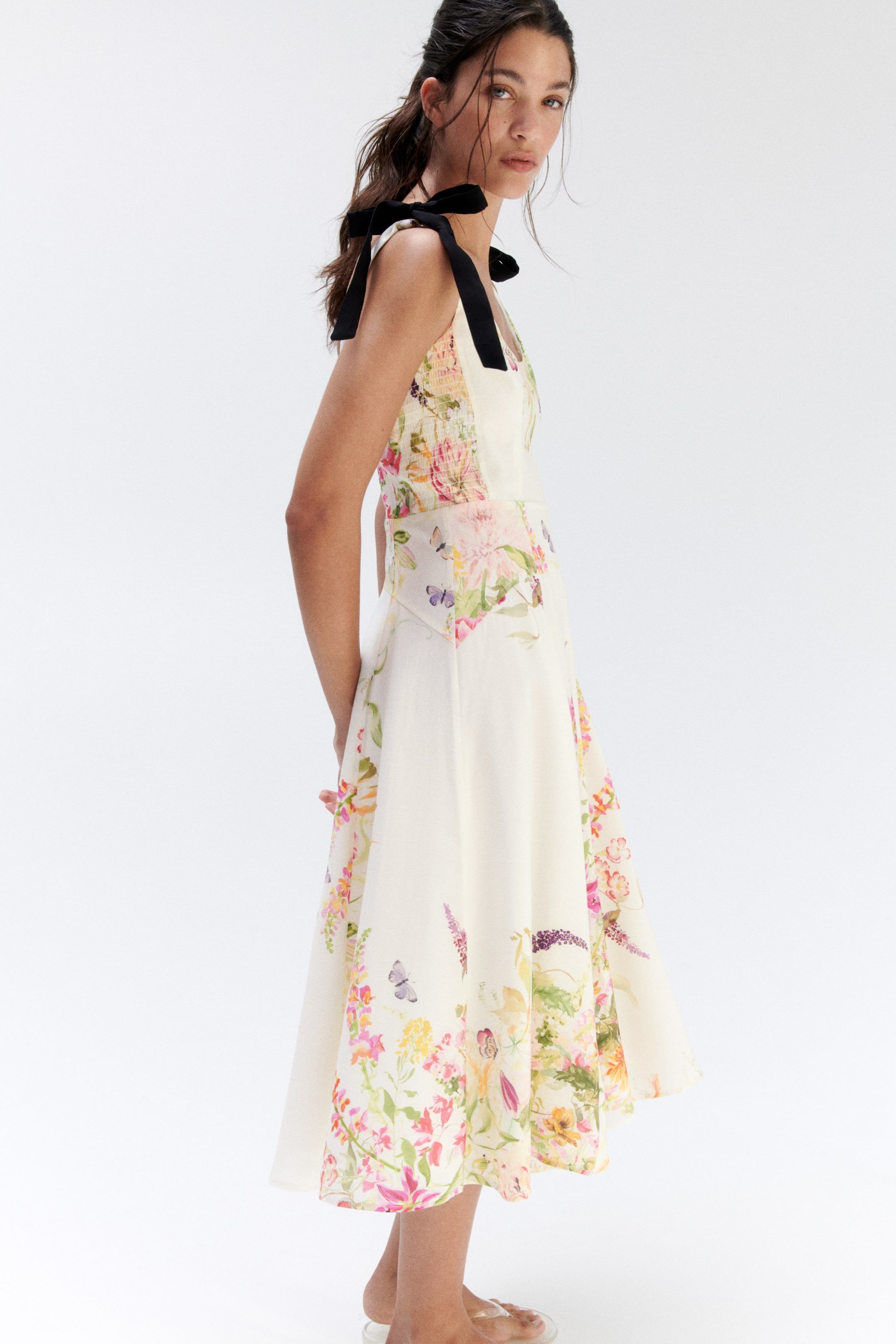 Flared-Skirt Tie-Strap Dress