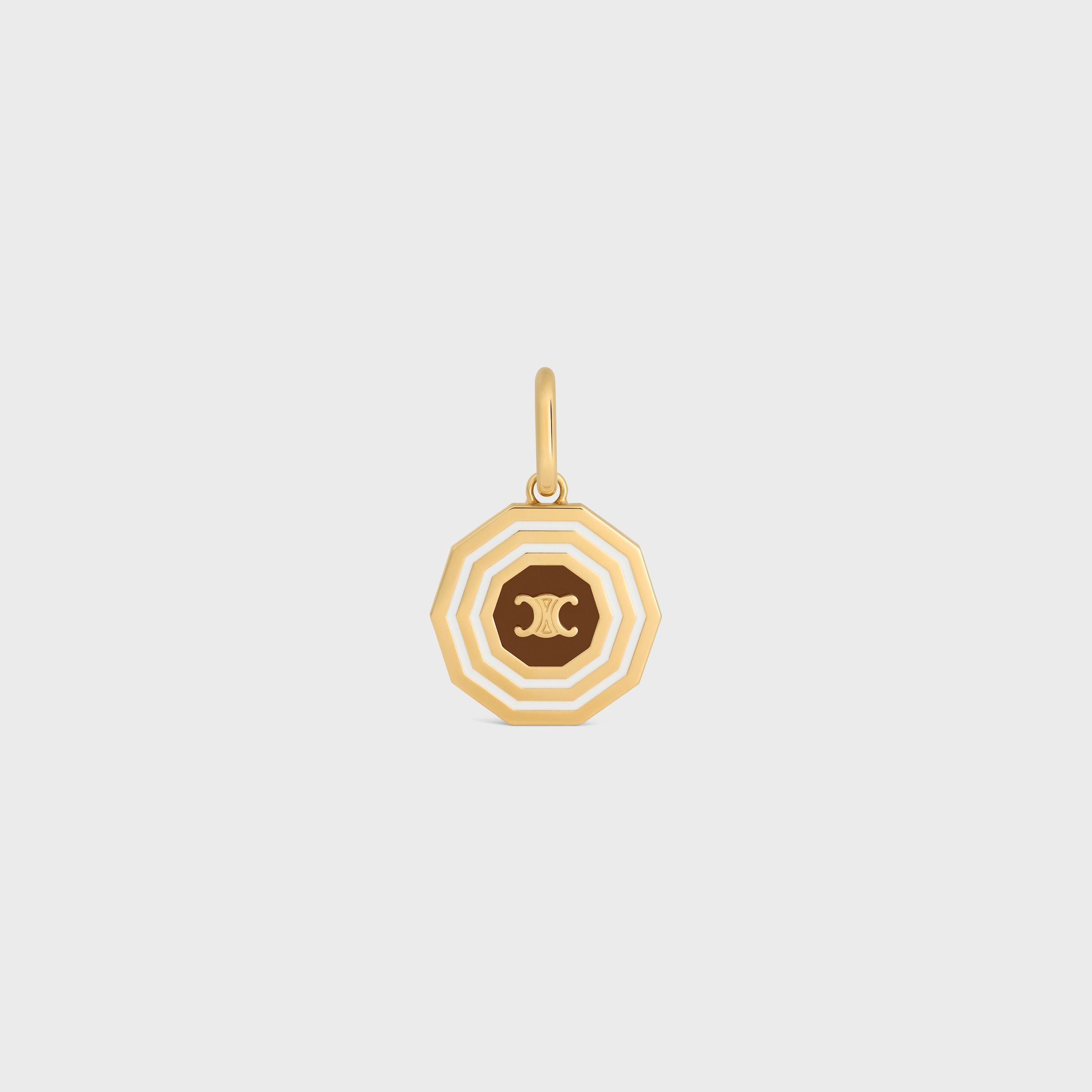 Celine Charms Decagon Triomphe Medal in Enamel and Brass With Gold Finish