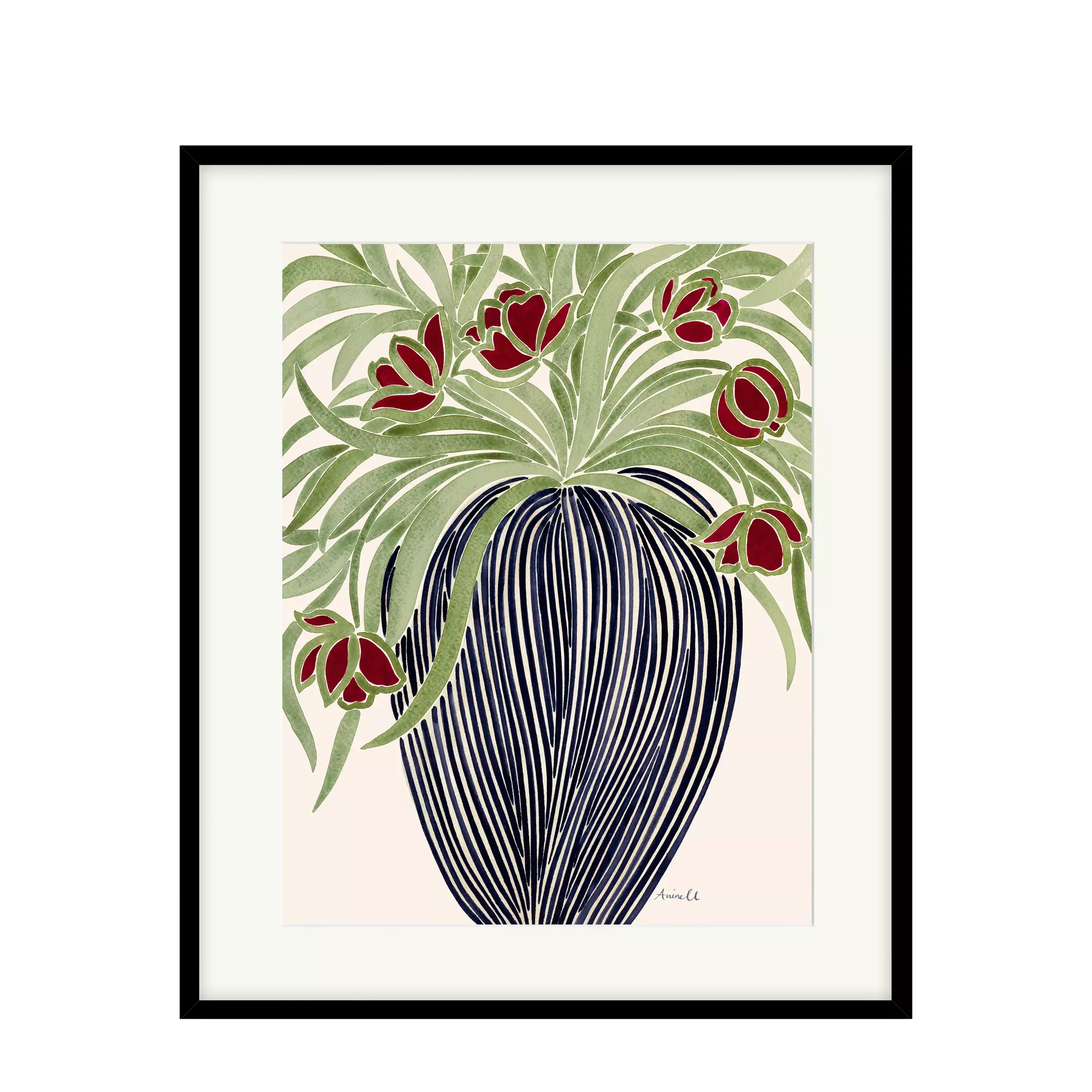 John Lewis La Poire 'may Tulips' Framed Print &amp;amp; Mount, Black/green