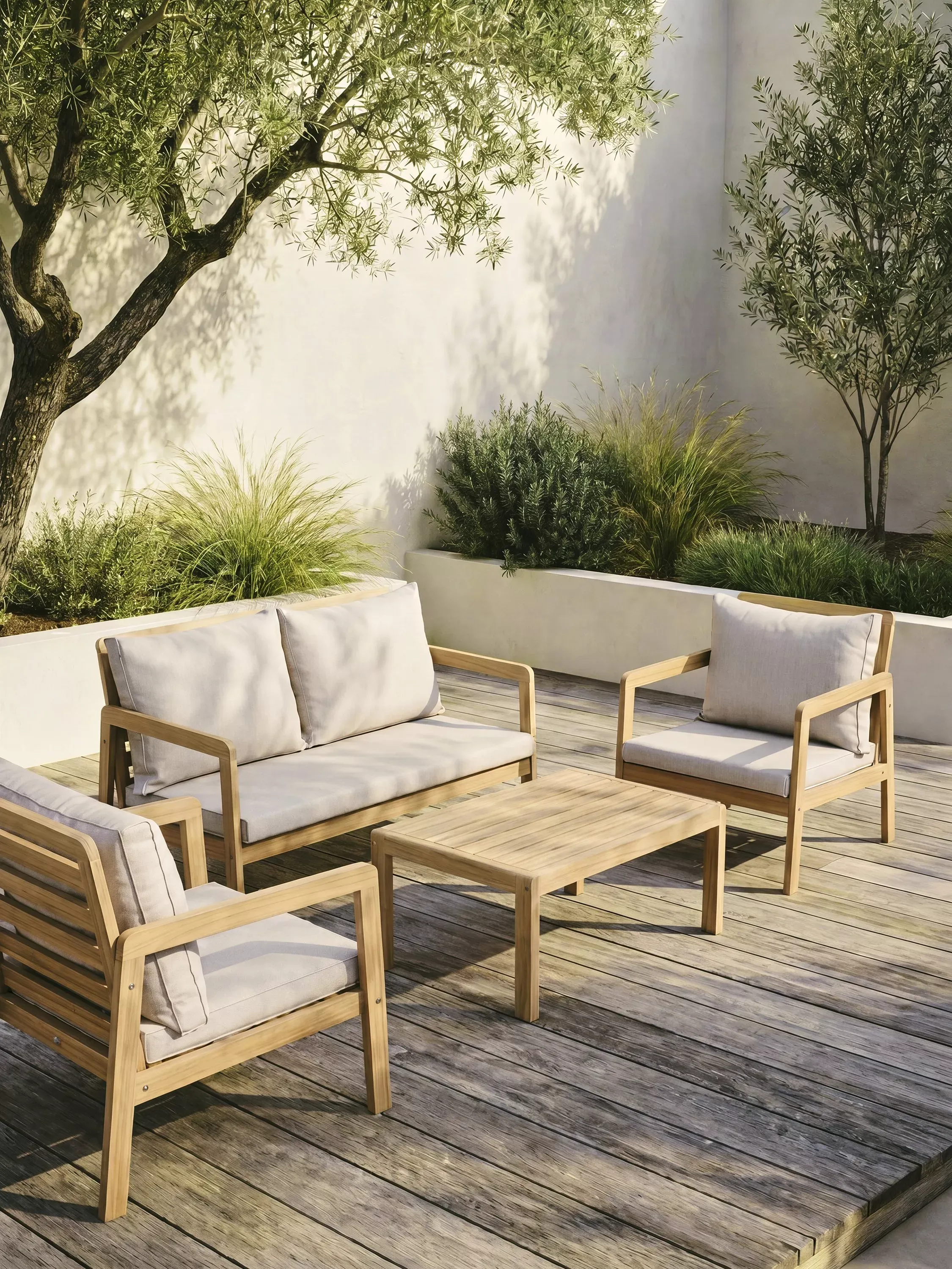 John Lewis Acacia Wood 4-Seater Garden Lounge Set, Natural