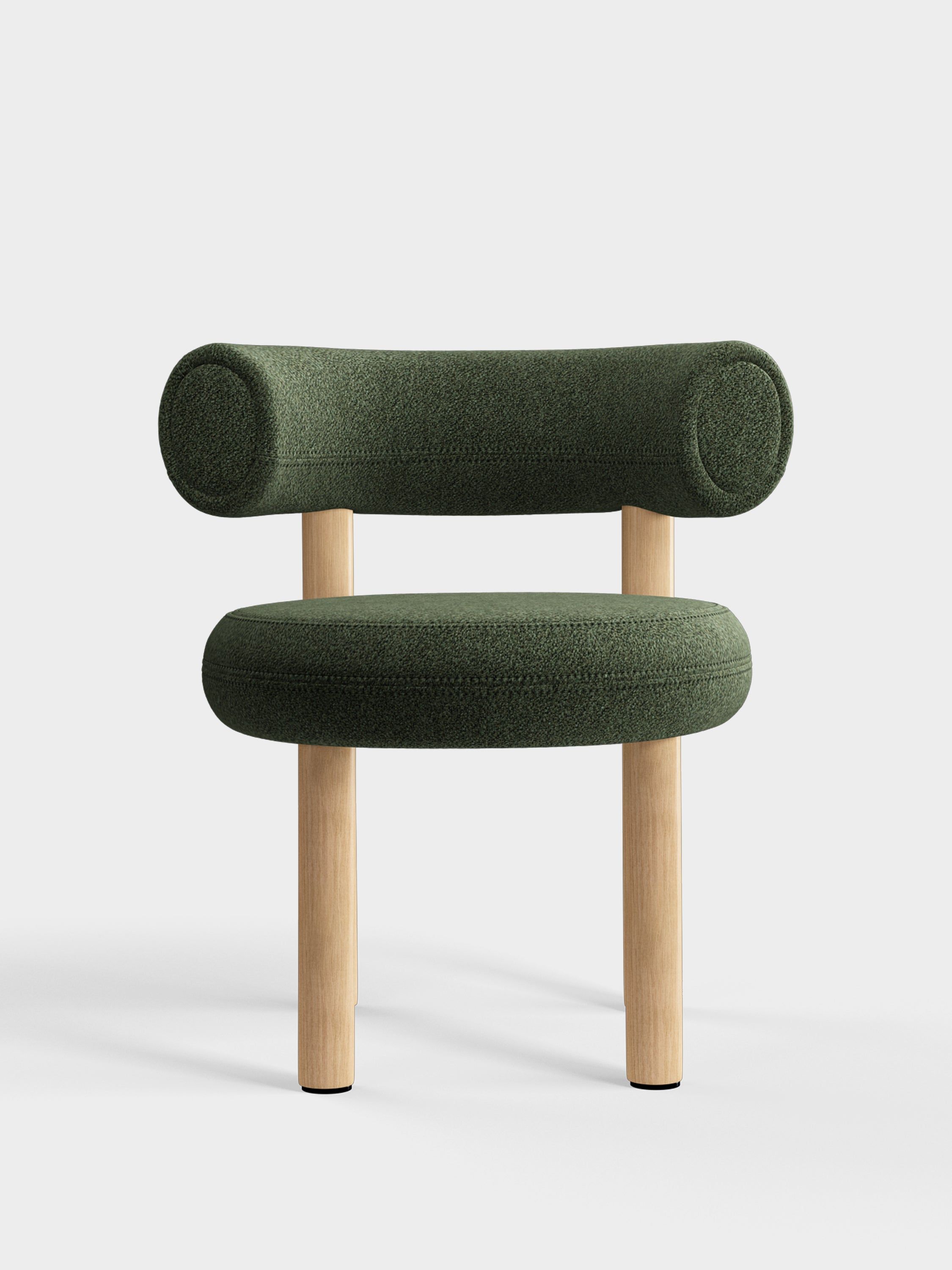 Fat Dining Chair | Brushed Natural Wood &amp;amp; Forest Alpine Boucle | Tom Dixon