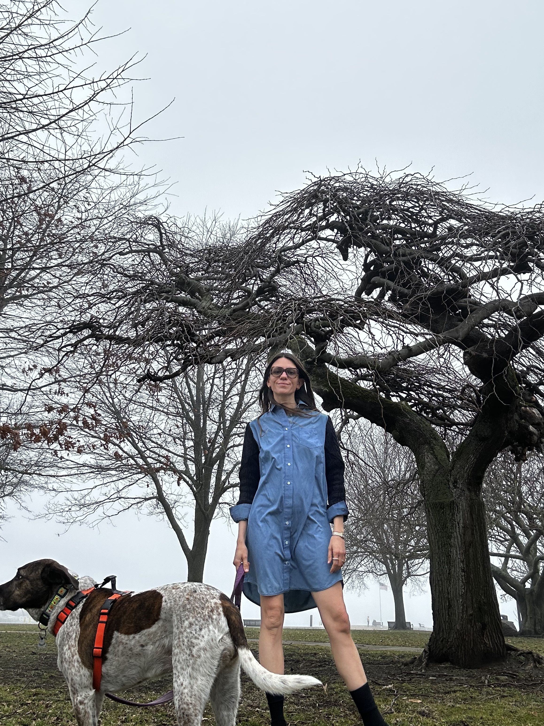 Julia Gall styles a shirt-dress over long sleeves for the New England spring