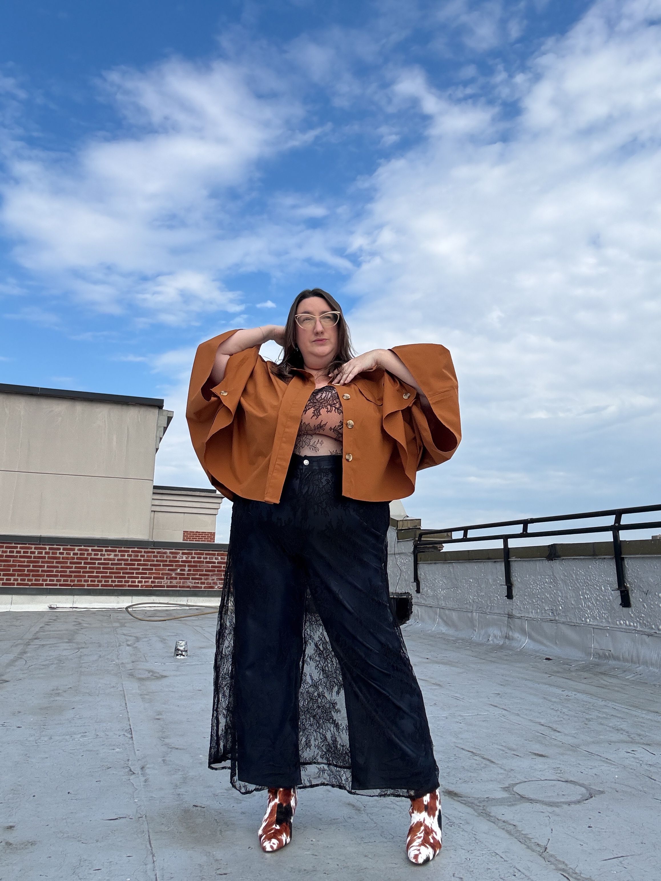 Sarah Chiwaya poses in the leather, lace and animal print trend